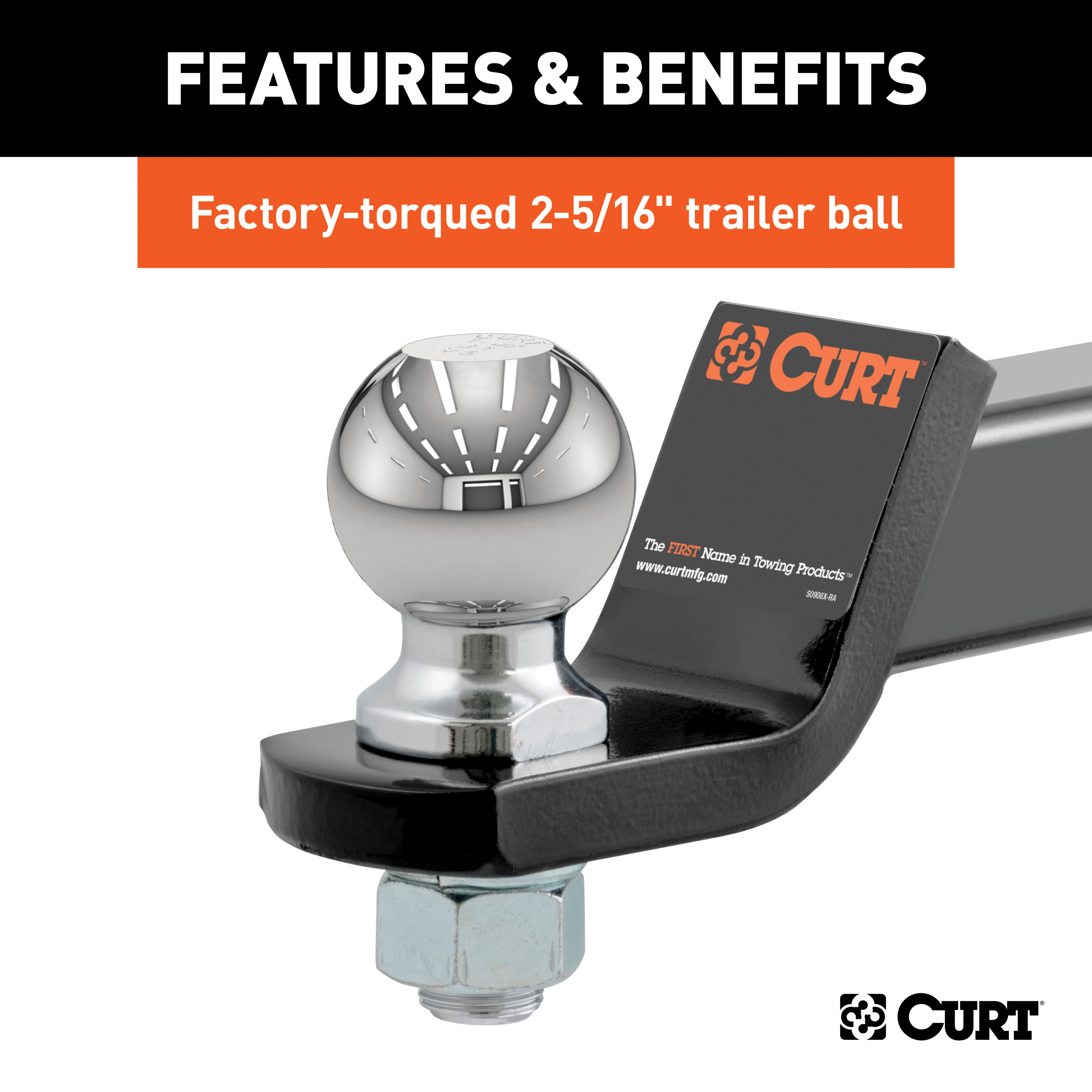 CURT Loaded Ball Mount with 2-5/16" Ball (2" Shank, 7,500 lbss., 2" Drop) Trailer Hitch Ball Mount thumbnail 3