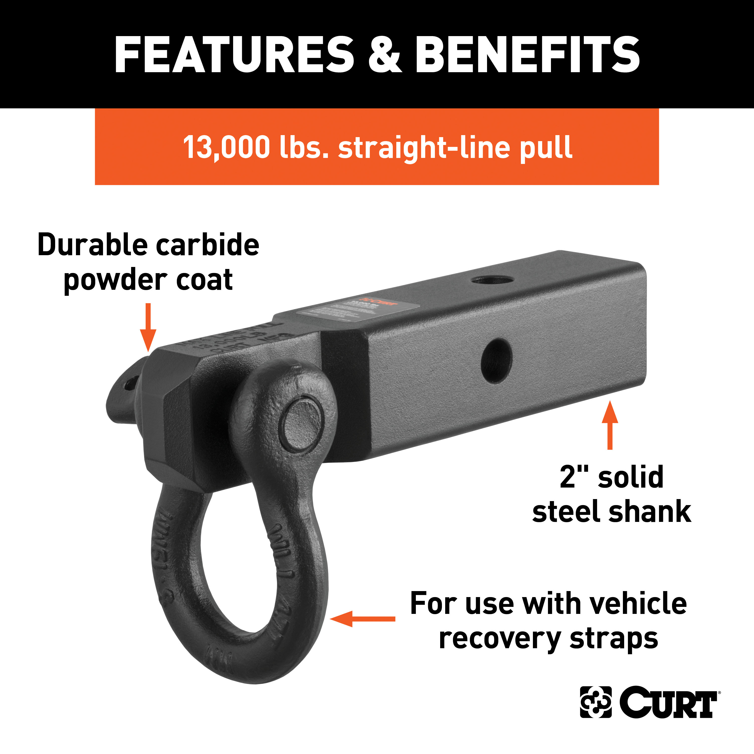 CURT D-Ring Shackle Mount (2" Shank) Tow Hook thumbnail 3