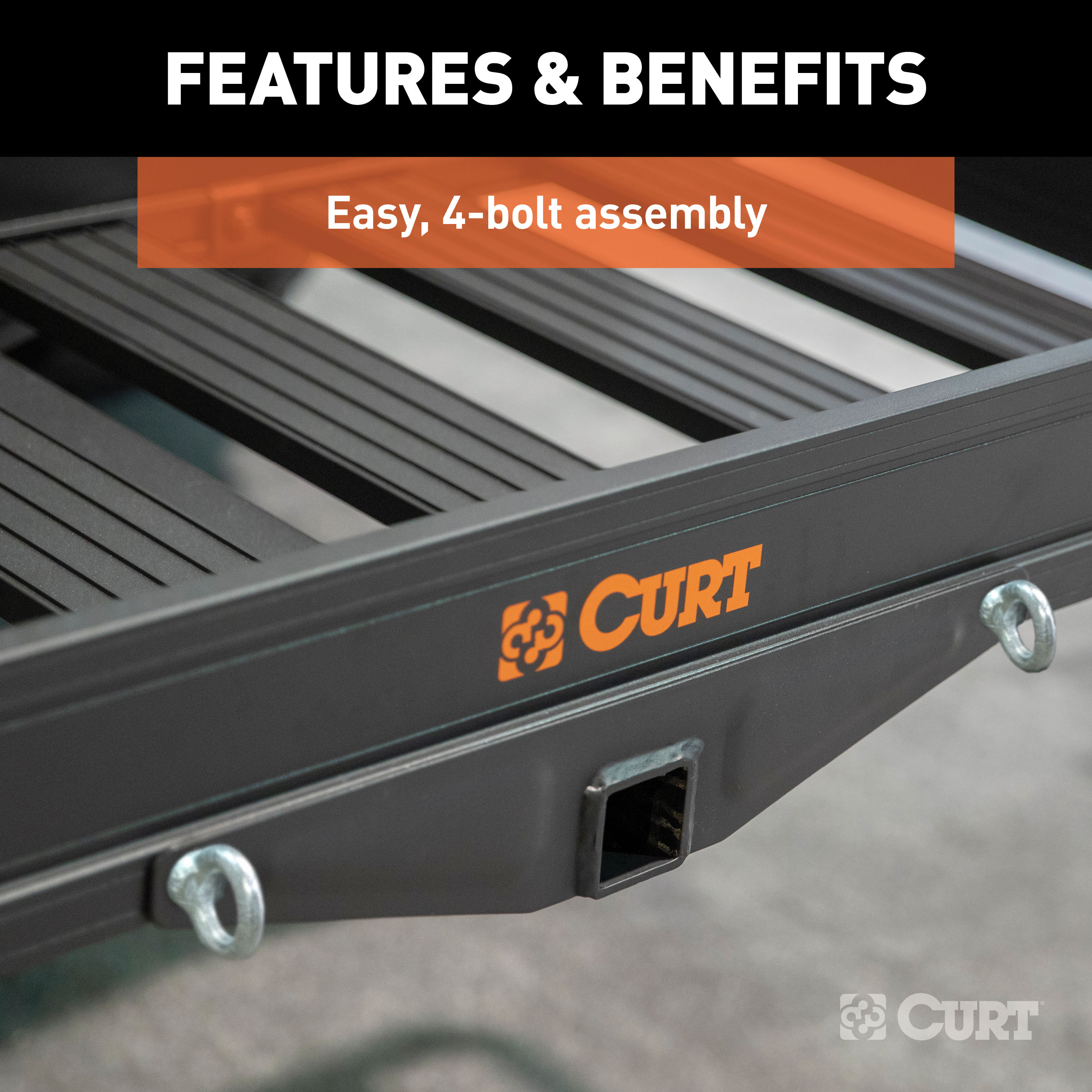 CURT 49" x 22" Black Aluminum Basket Cargo Carrier (Fixed 2" Shank, 500 lbs.) Cargo Carrier thumbnail 4