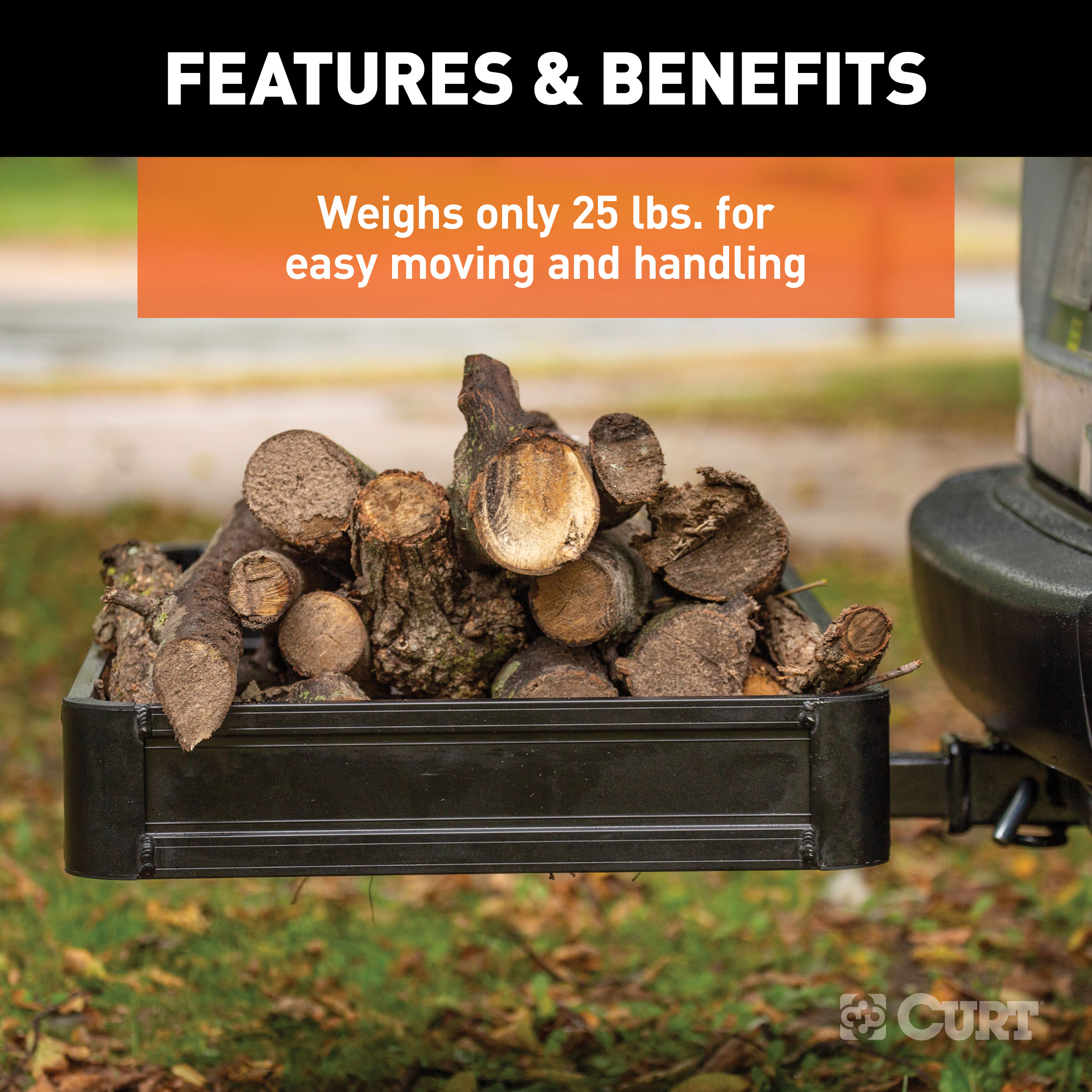 CURT 49" x 22" Black Aluminum Basket Cargo Carrier (Fixed 2" Shank, 500 lbs.) Cargo Carrier thumbnail 5