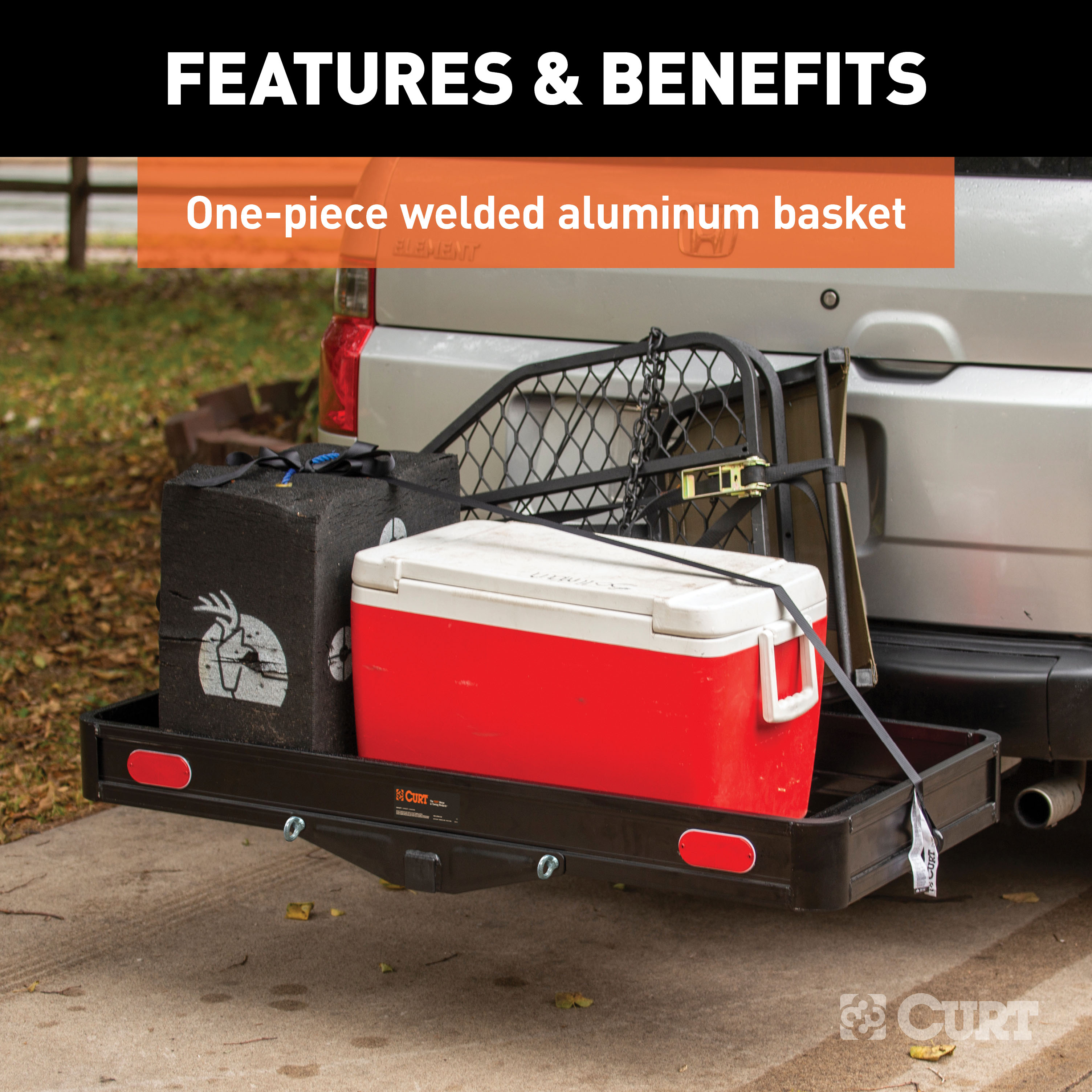 CURT 49" x 22" Black Aluminum Basket Cargo Carrier (Fixed 2" Shank, 500 lbs.) Cargo Carrier thumbnail 2
