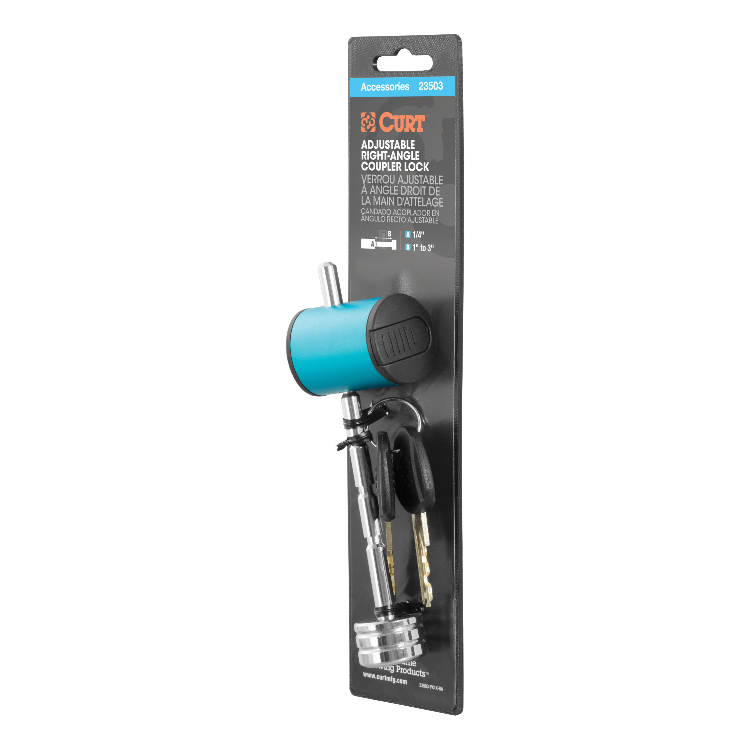 CURT Coupler Lock (1/4" Pin, 1" to 3" Latch Span, Right-Angle, Chrome) Trailer Hitch Lock thumbnail 5