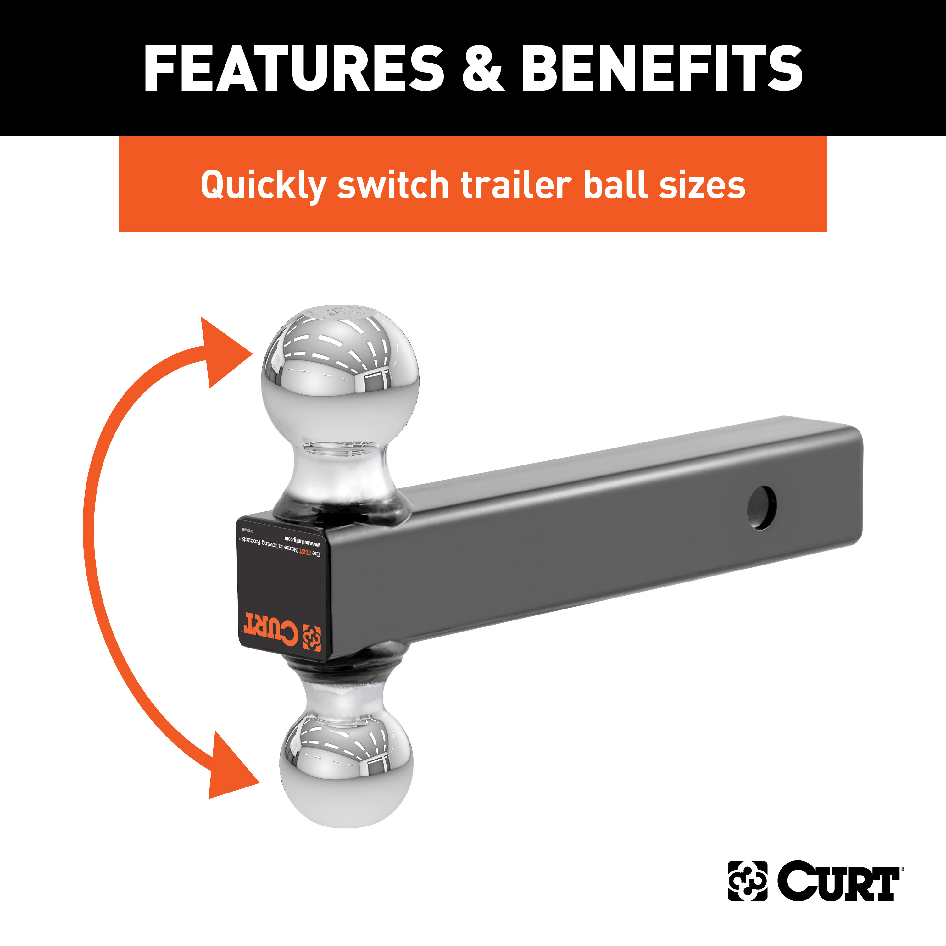 CURT Multi-Ball Mount (2" Hollow Shank, 2" & 2-5/16" Chrome Balls) Trailer Hitch Ball Mount thumbnail 2