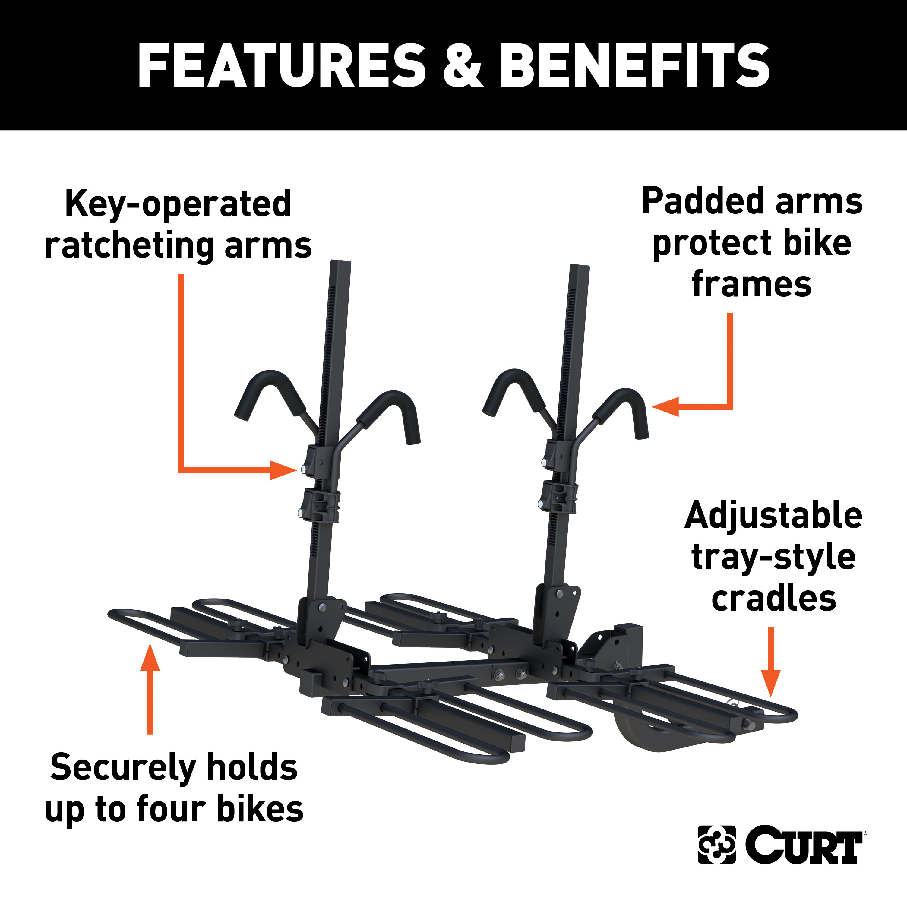CURT Tray-Style Hitch-Mounted Bike Rack (4 Bikes, 2" Shank) Bicycle Rack thumbnail 2