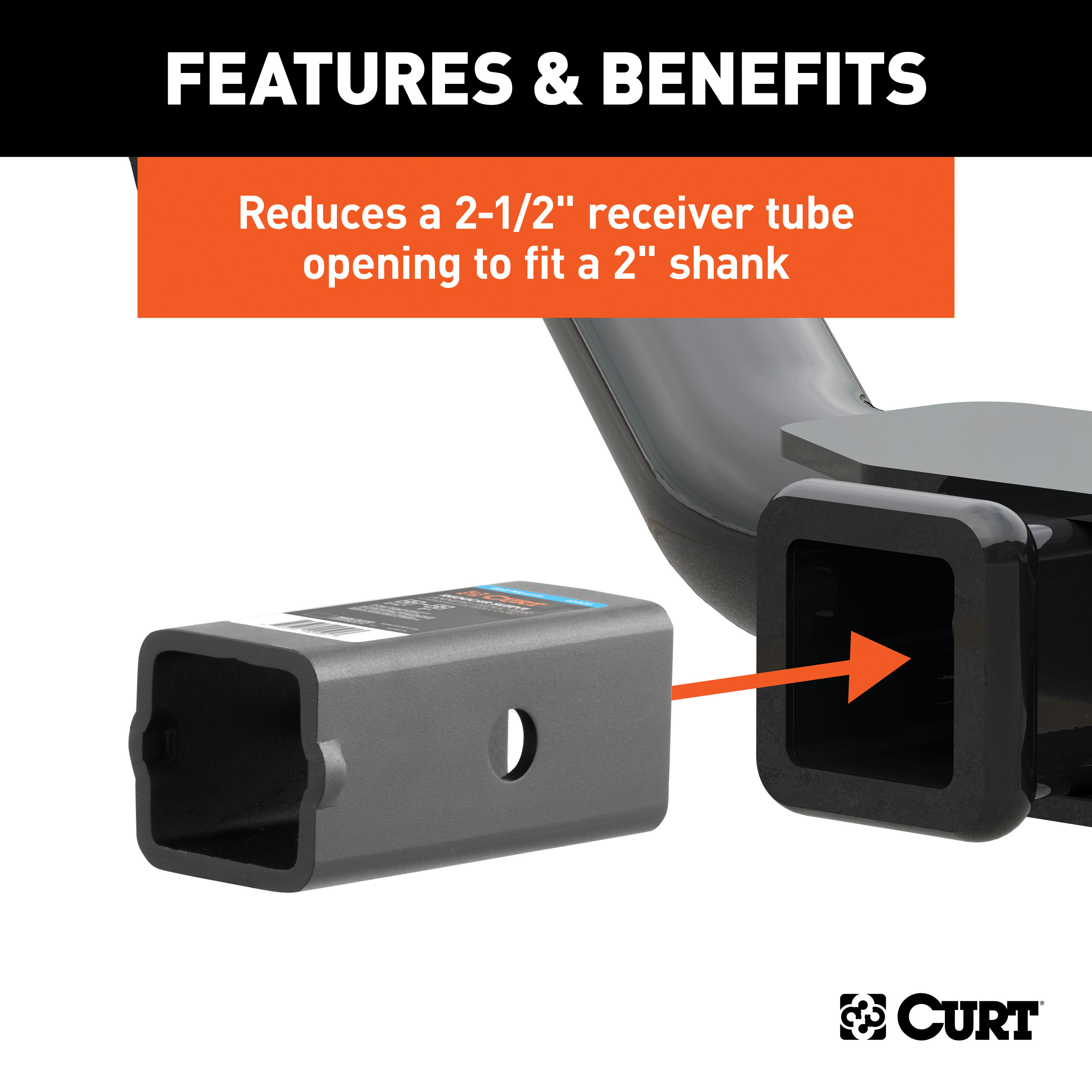 CURT Reducer Sleeve (2-1/2" to 2" Shank) Trailer Hitch Receiver Tube Adapter thumbnail 2