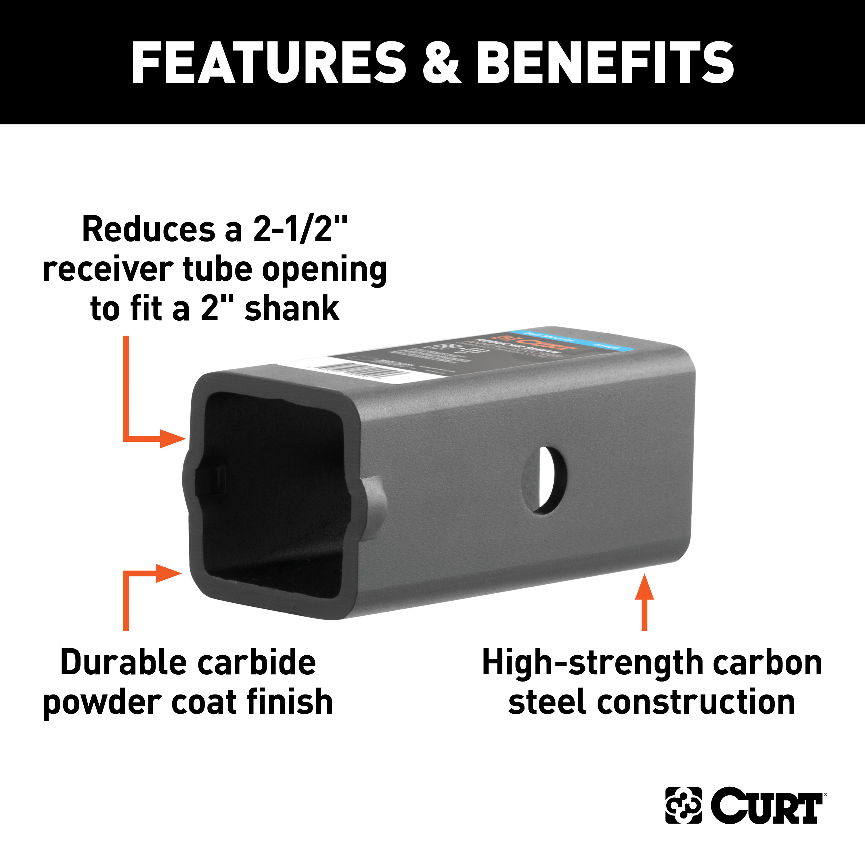 CURT Reducer Sleeve (2-1/2" to 2" Shank) Trailer Hitch Receiver Tube Adapter thumbnail 1