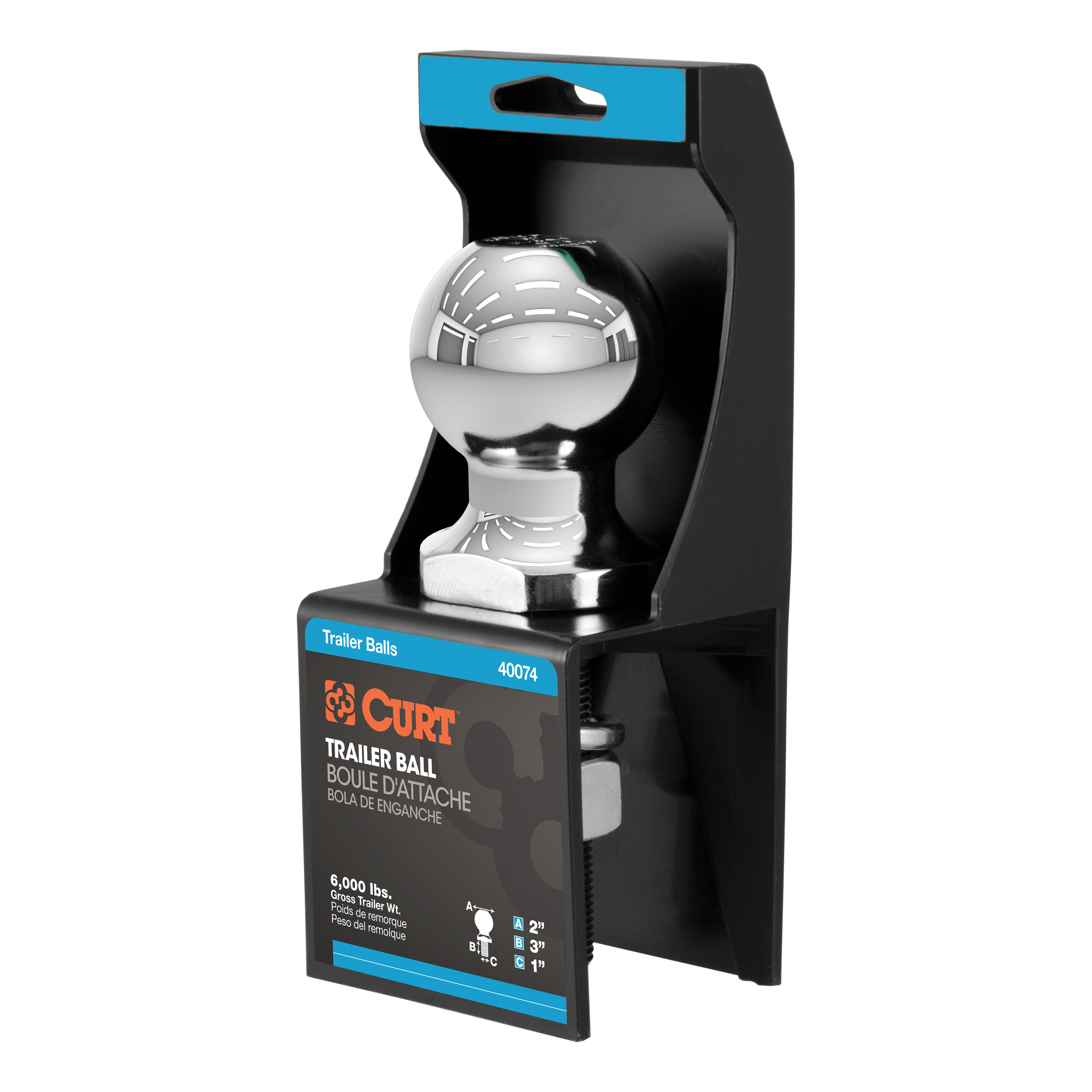 CURT 2" Trailer Ball (1" x 3" Shank, 6,000 lbs., Chrome, Packaged) Trailer Hitch Ball thumbnail 0