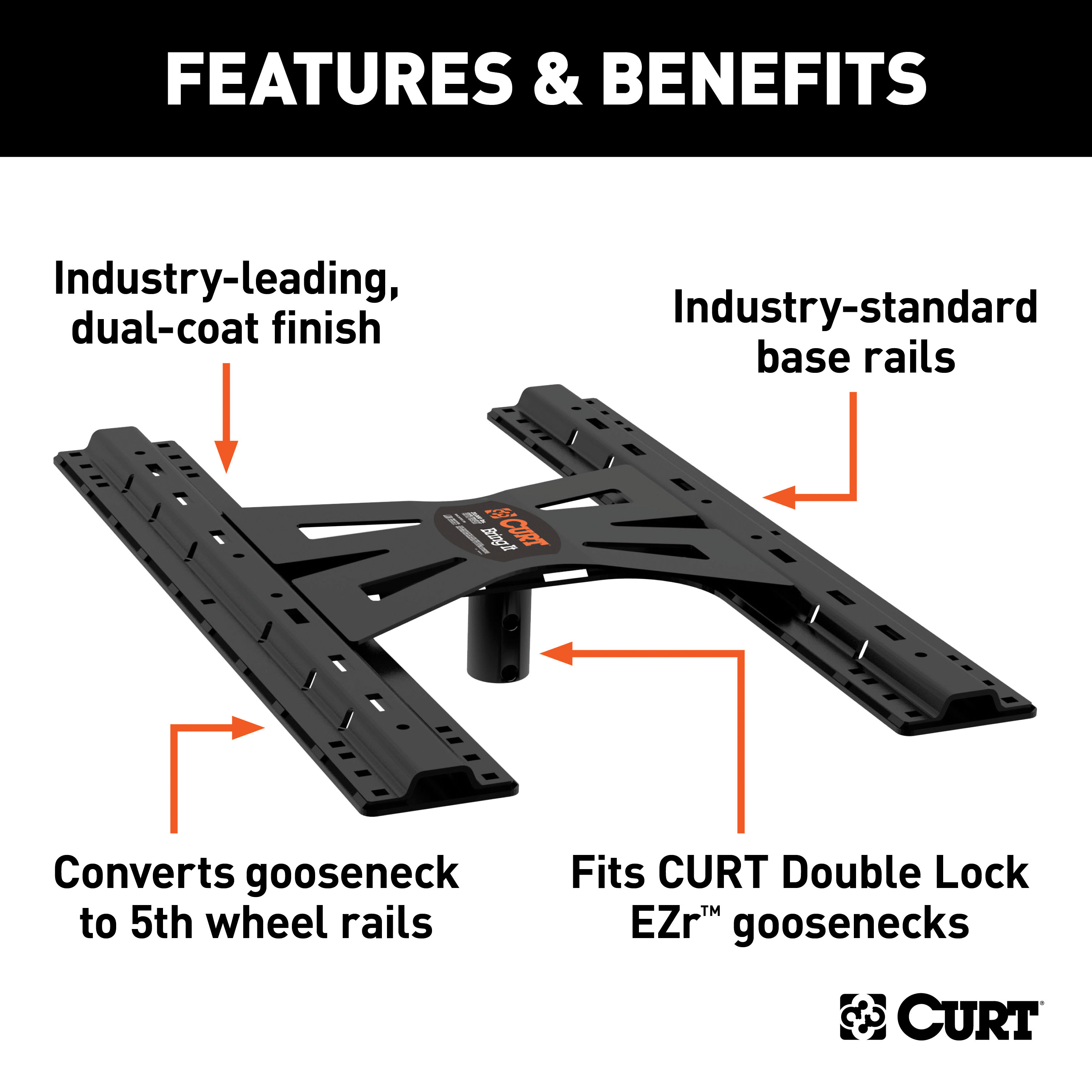 CURT X5 Gooseneck-to-5th-Wheel Adapter Plate for Double Lock EZr Fifth Wheel Trailer Hitch Mount Kit thumbnail 1