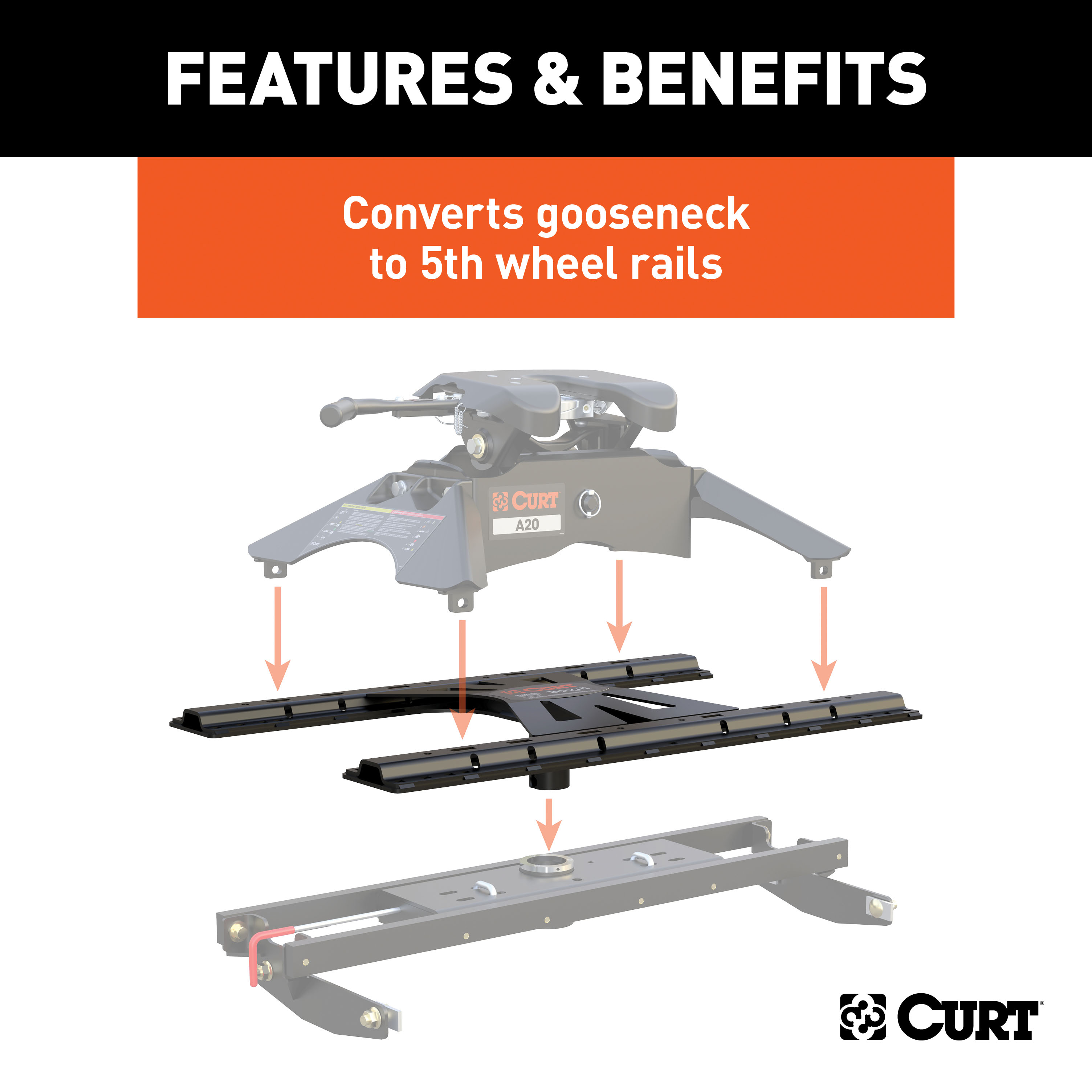 CURT X5 Gooseneck-to-5th-Wheel Adapter Plate for Double Lock EZr Fifth Wheel Trailer Hitch Mount Kit thumbnail 2