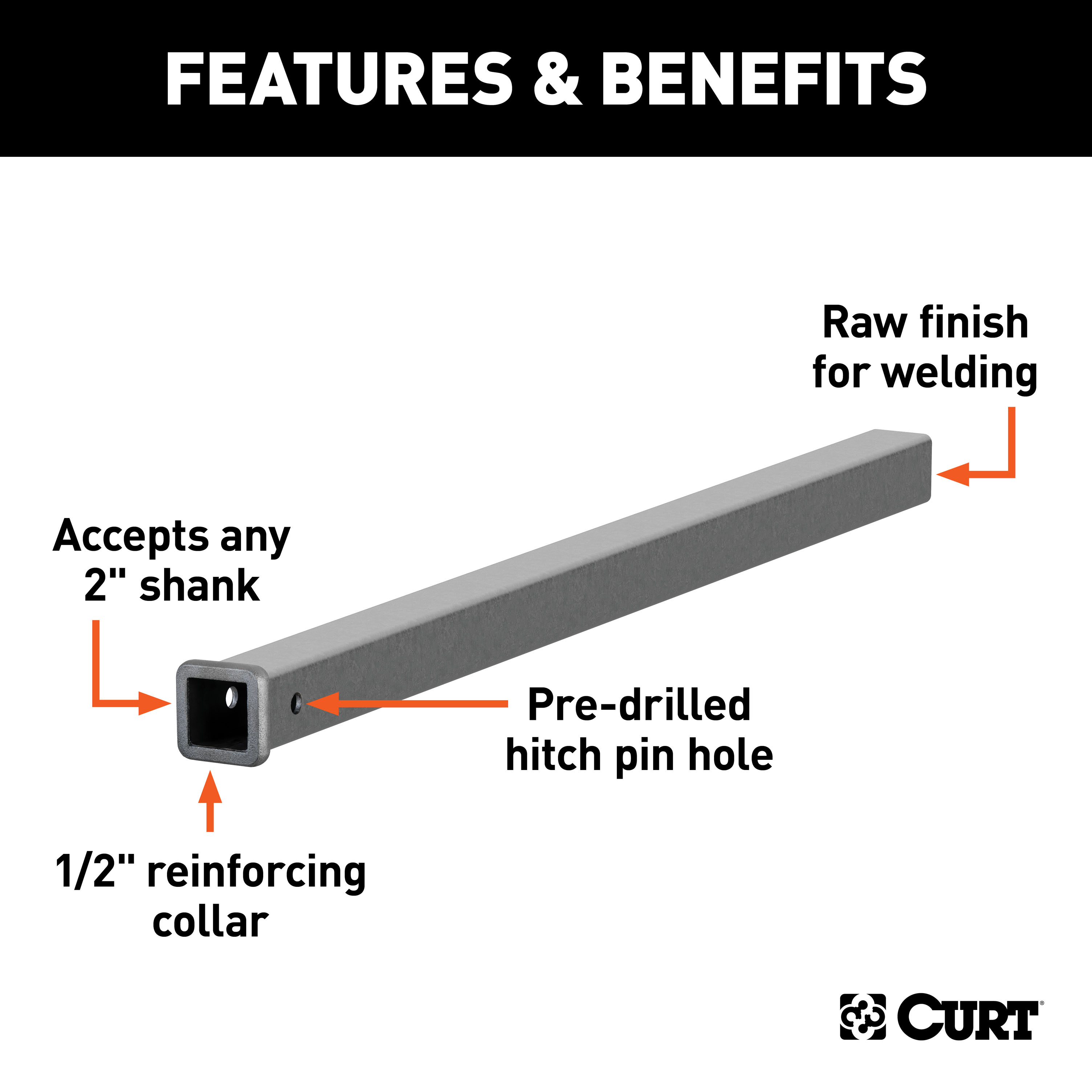 CURT 48" Raw Steel Receiver Tubing (2" Receiver) Trailer Hitch thumbnail 1
