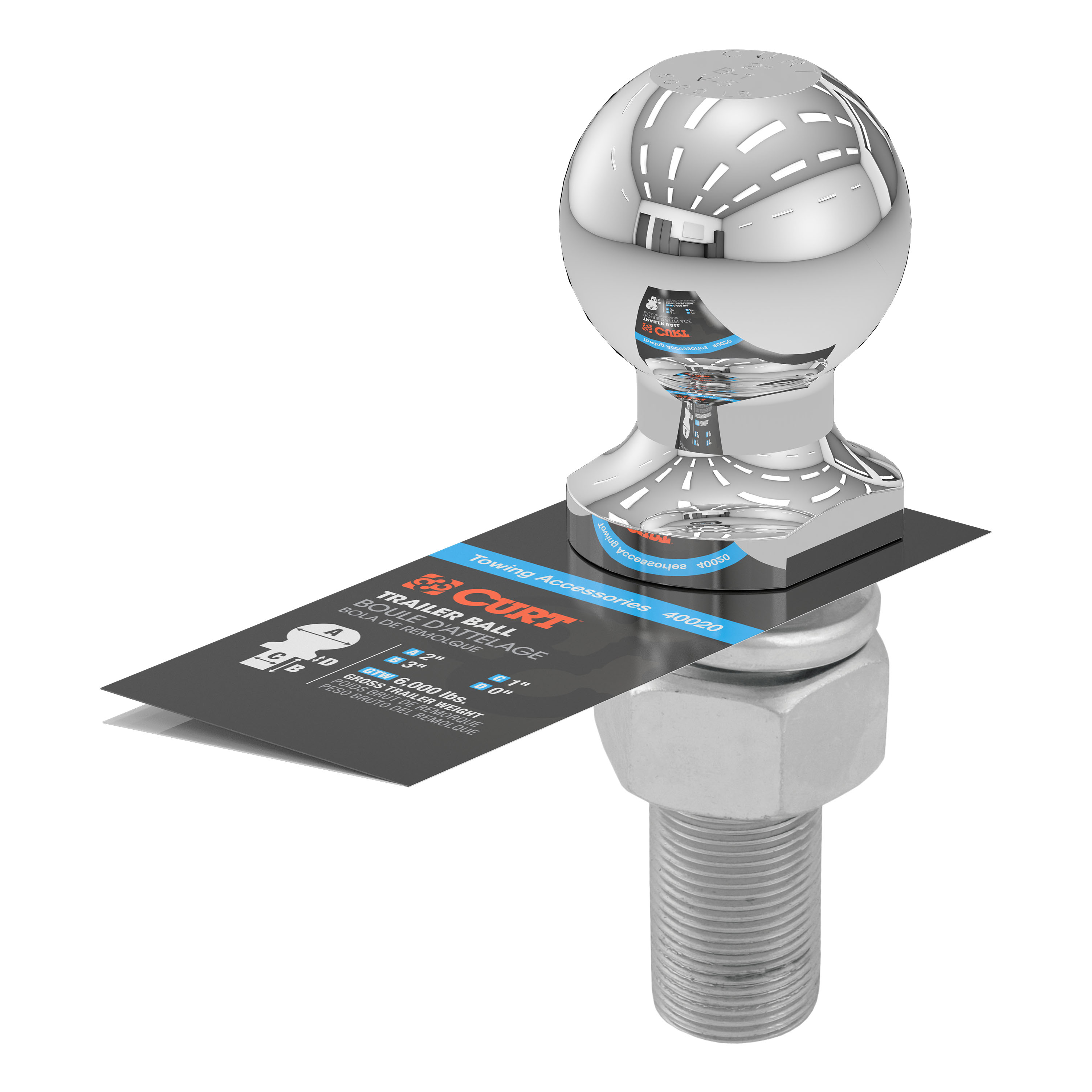 CURT 2" Trailer Ball (1" x 3" Shank, 6,000 lbs., Chrome) Trailer Hitch Ball thumbnail 2