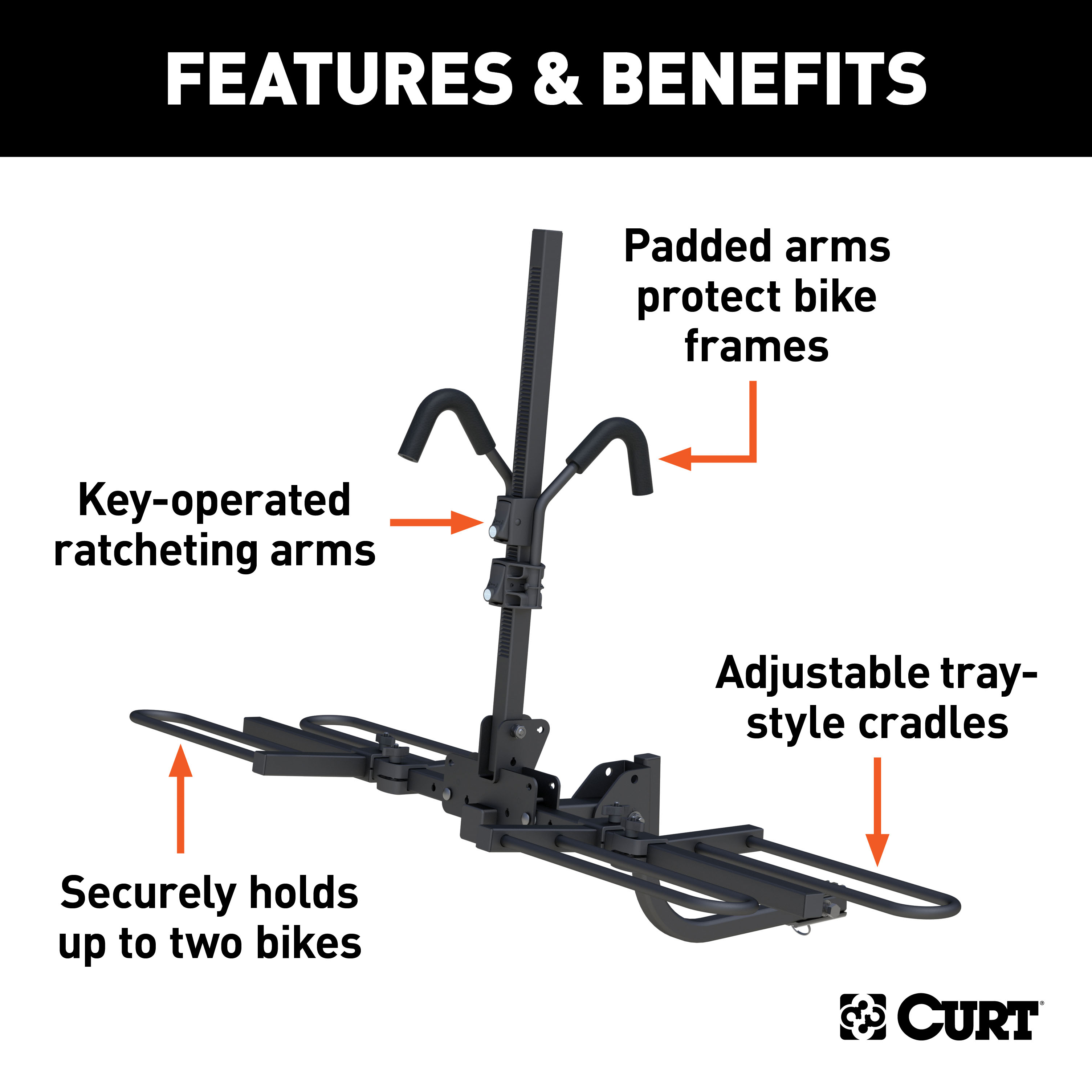 CURT Tray-Style Hitch-Mounted Bike Rack (2 Bikes, 1-1/4" or 2" Shank) Bicycle Rack thumbnail 2