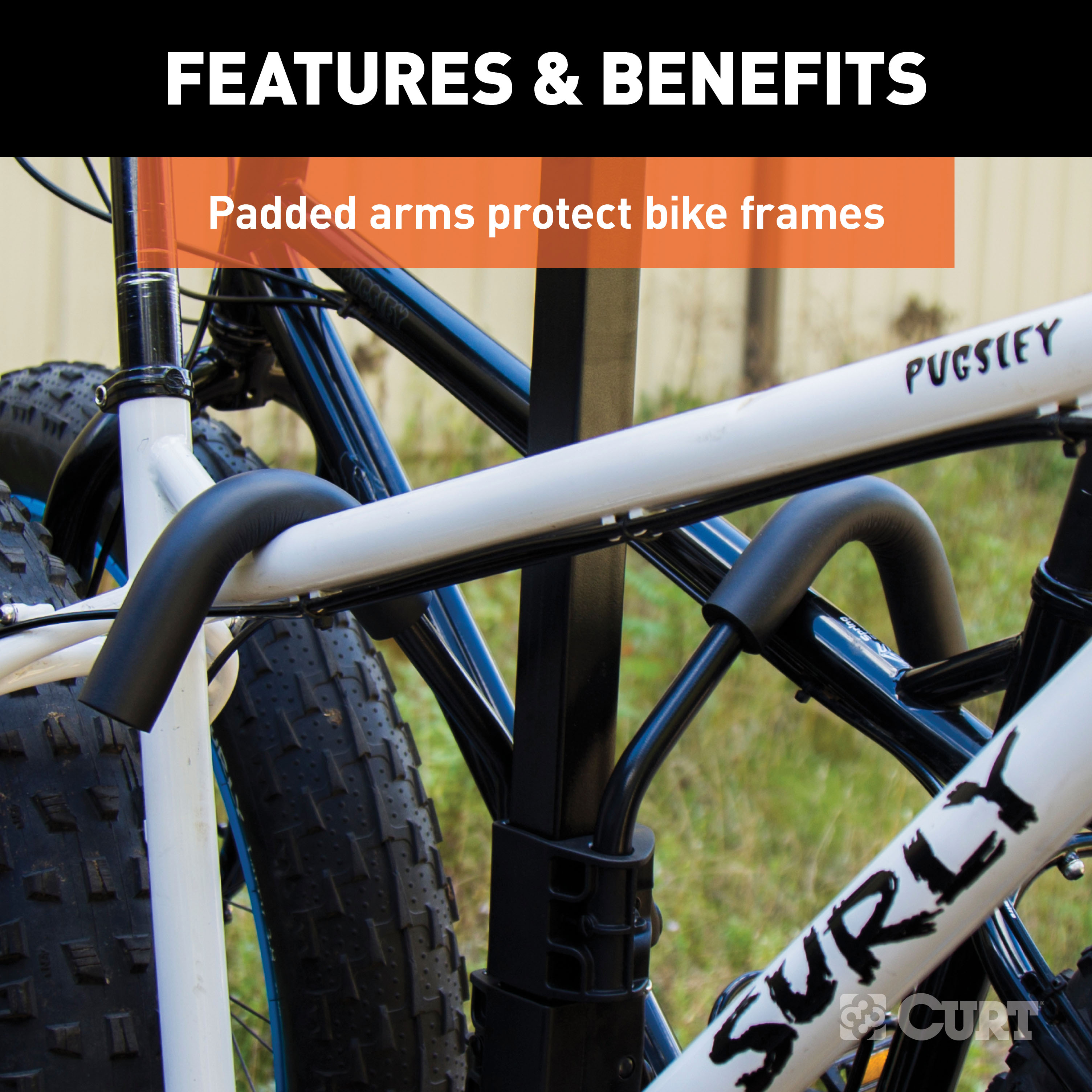 CURT Tray-Style Hitch-Mounted Bike Rack (2 Bikes, 1-1/4" or 2" Shank) Bicycle Rack thumbnail 5