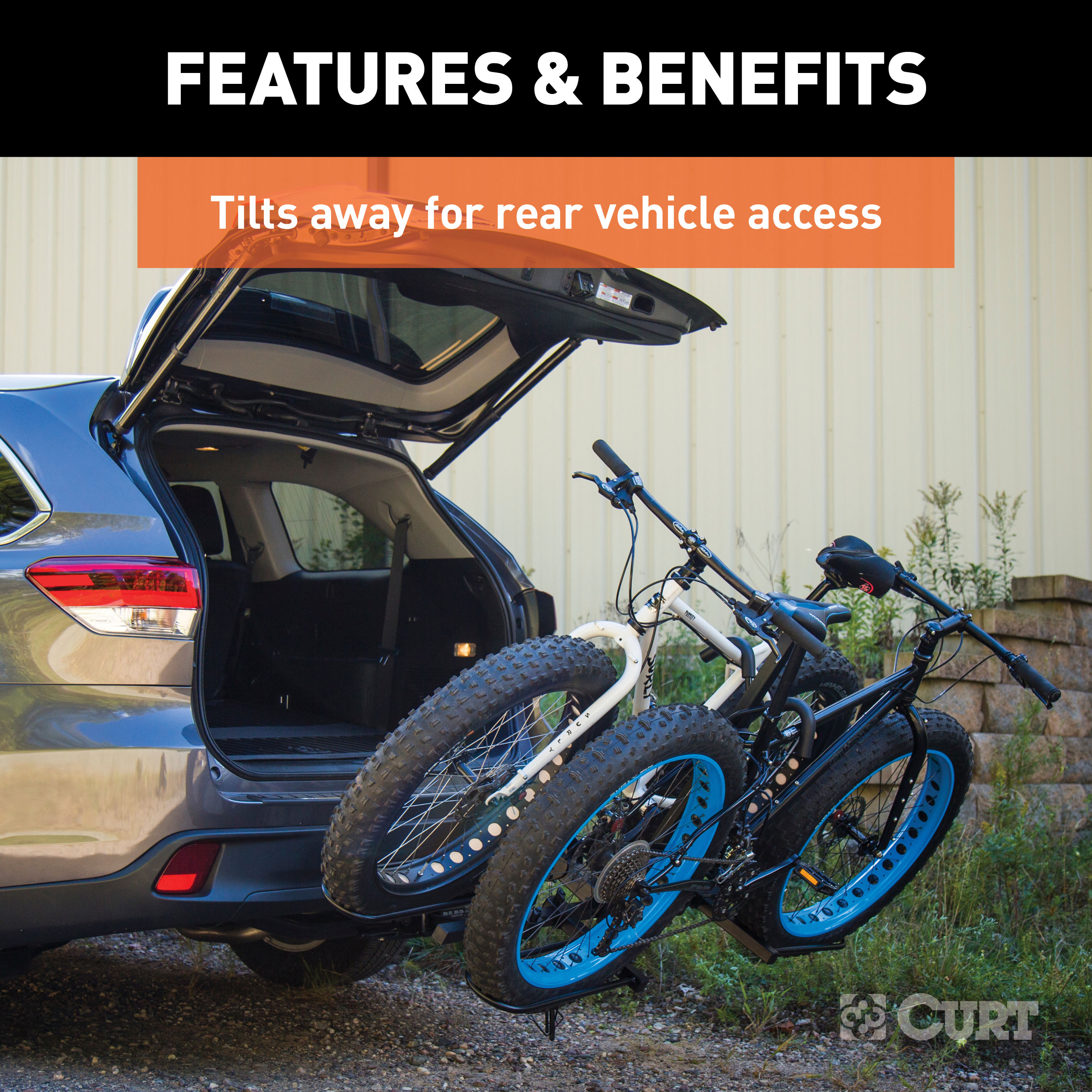CURT Tray-Style Hitch-Mounted Bike Rack (2 Bikes, 1-1/4" or 2" Shank) Bicycle Rack thumbnail 8