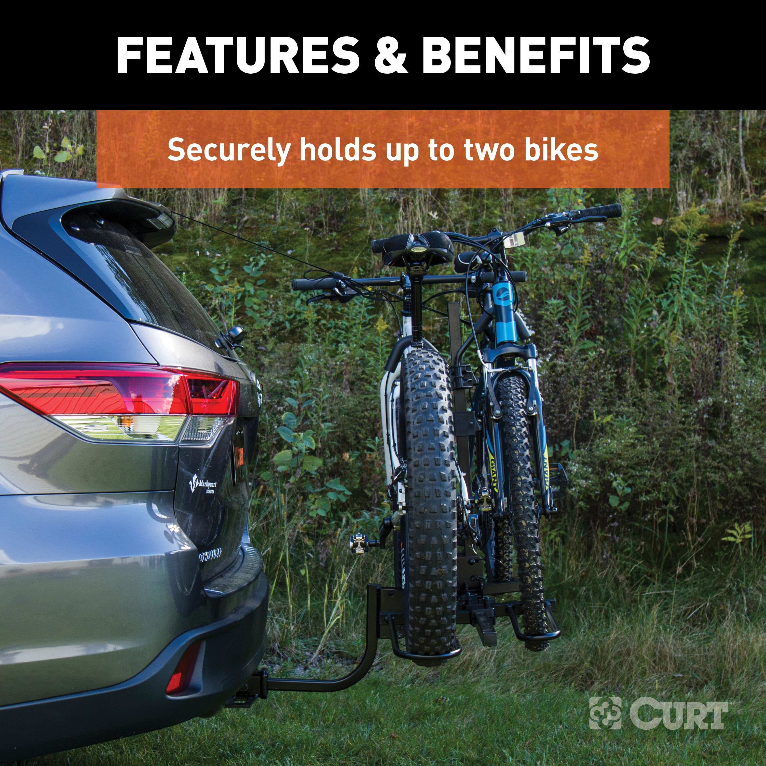 CURT Tray-Style Hitch-Mounted Bike Rack (2 Bikes, 1-1/4" or 2" Shank) Bicycle Rack thumbnail 4