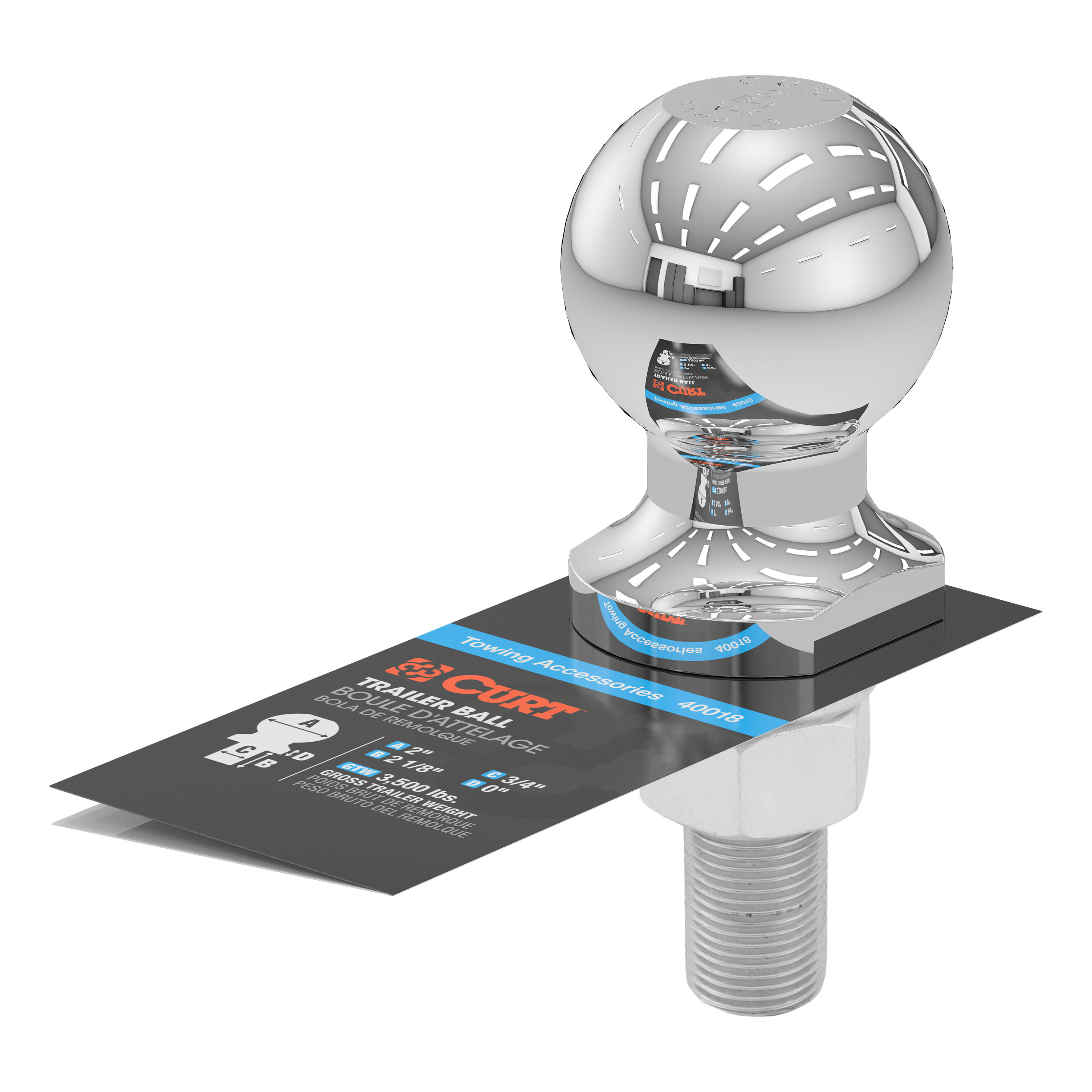 CURT 2" Trailer Ball (3/4" x 2-1/8" Shank, 3,500 lbs., Chrome) Trailer Hitch Ball thumbnail 2