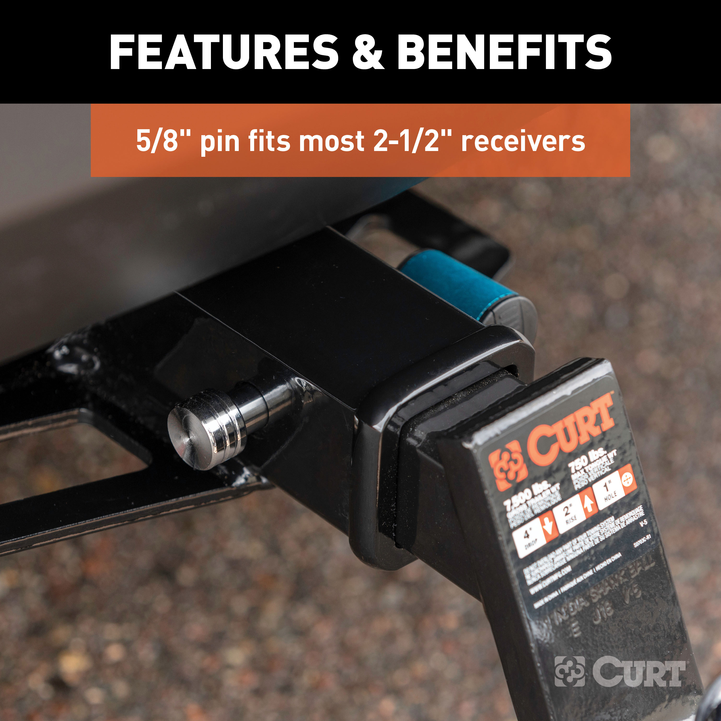 CURT 5/8" Hitch Lock (2" or 2-1/2" Receiver, Right-Angle, Chrome) Trailer Hitch Lock thumbnail 2