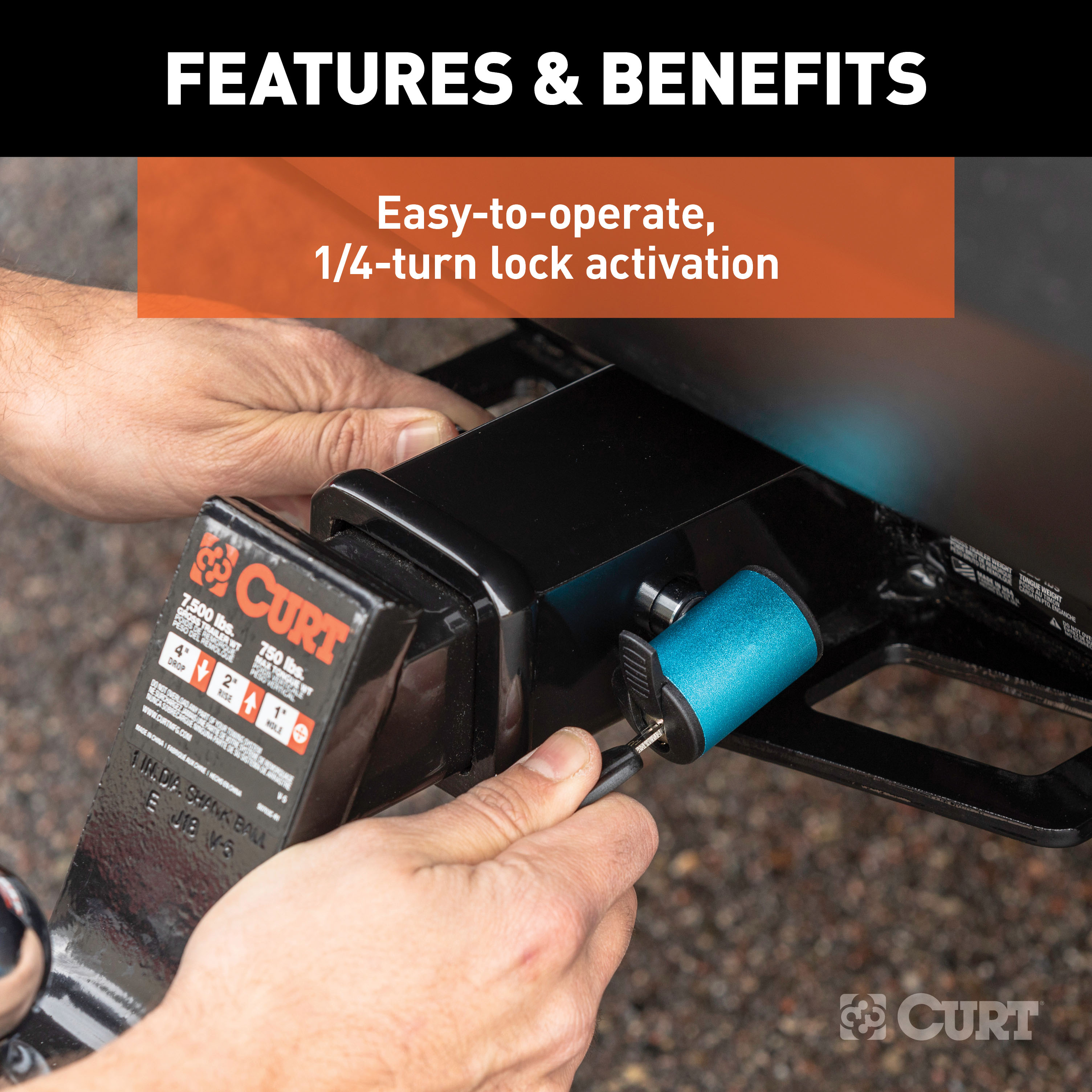 CURT 5/8" Hitch Lock (2" or 2-1/2" Receiver, Right-Angle, Chrome) Trailer Hitch Lock thumbnail 3