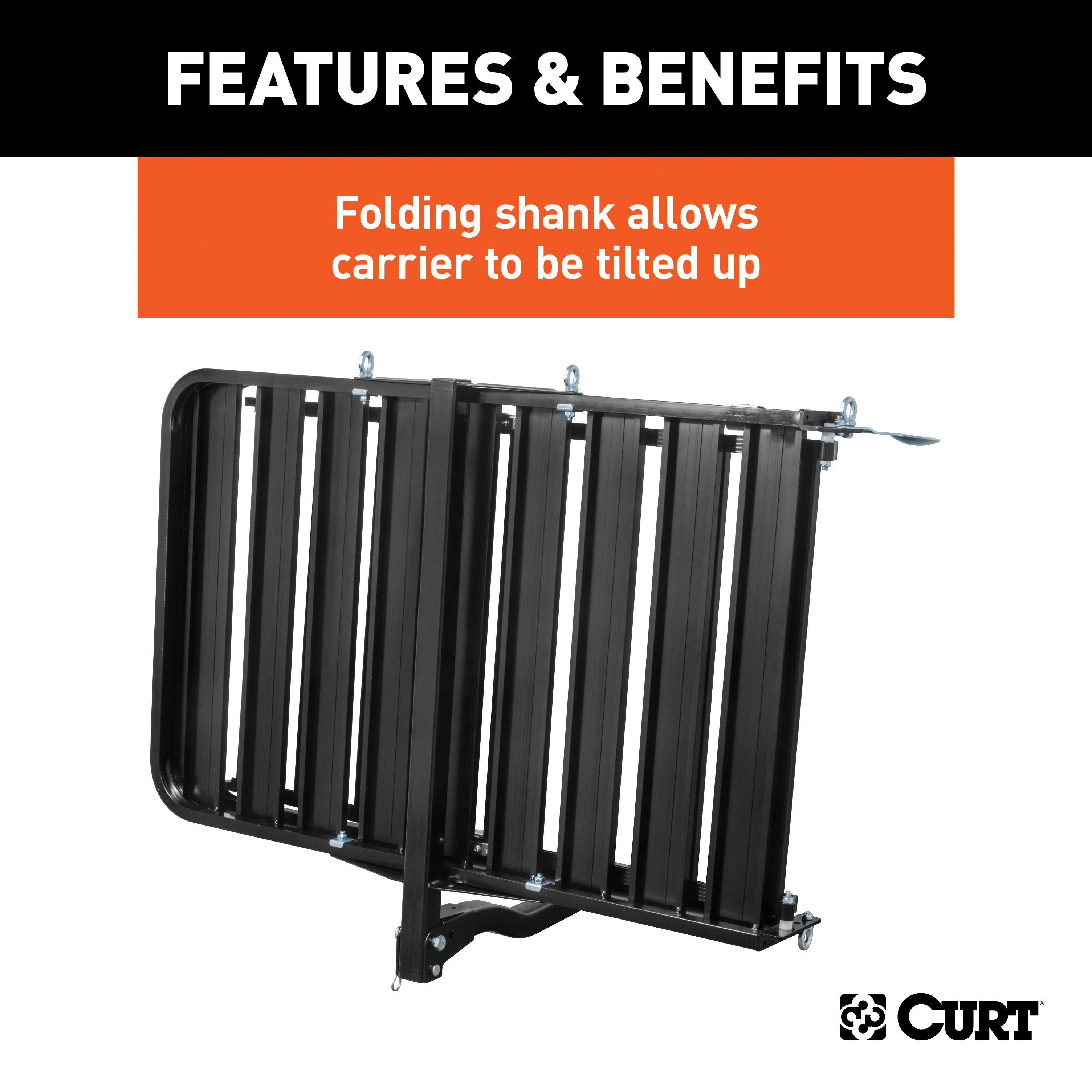 CURT 50" x 30" Black Aluminum Hitch Cargo Carrier with Ramp (Folding 2" Shank) Cargo Carrier thumbnail 6