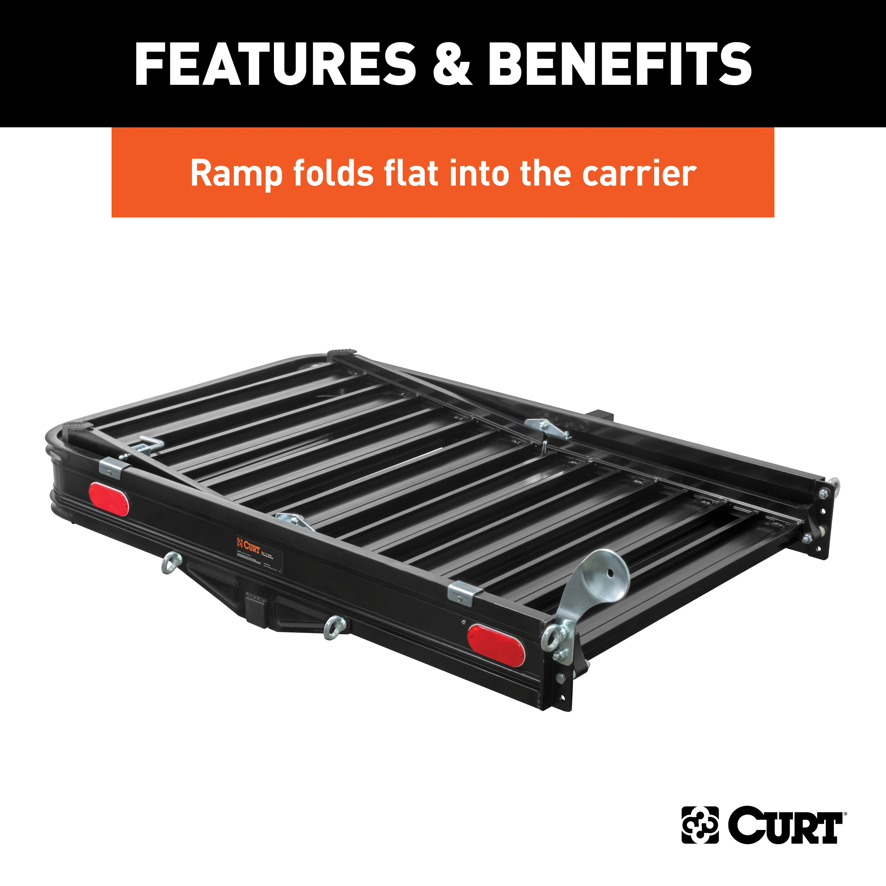 CURT 50" x 30" Black Aluminum Hitch Cargo Carrier with Ramp (Folding 2" Shank) Cargo Carrier thumbnail 9