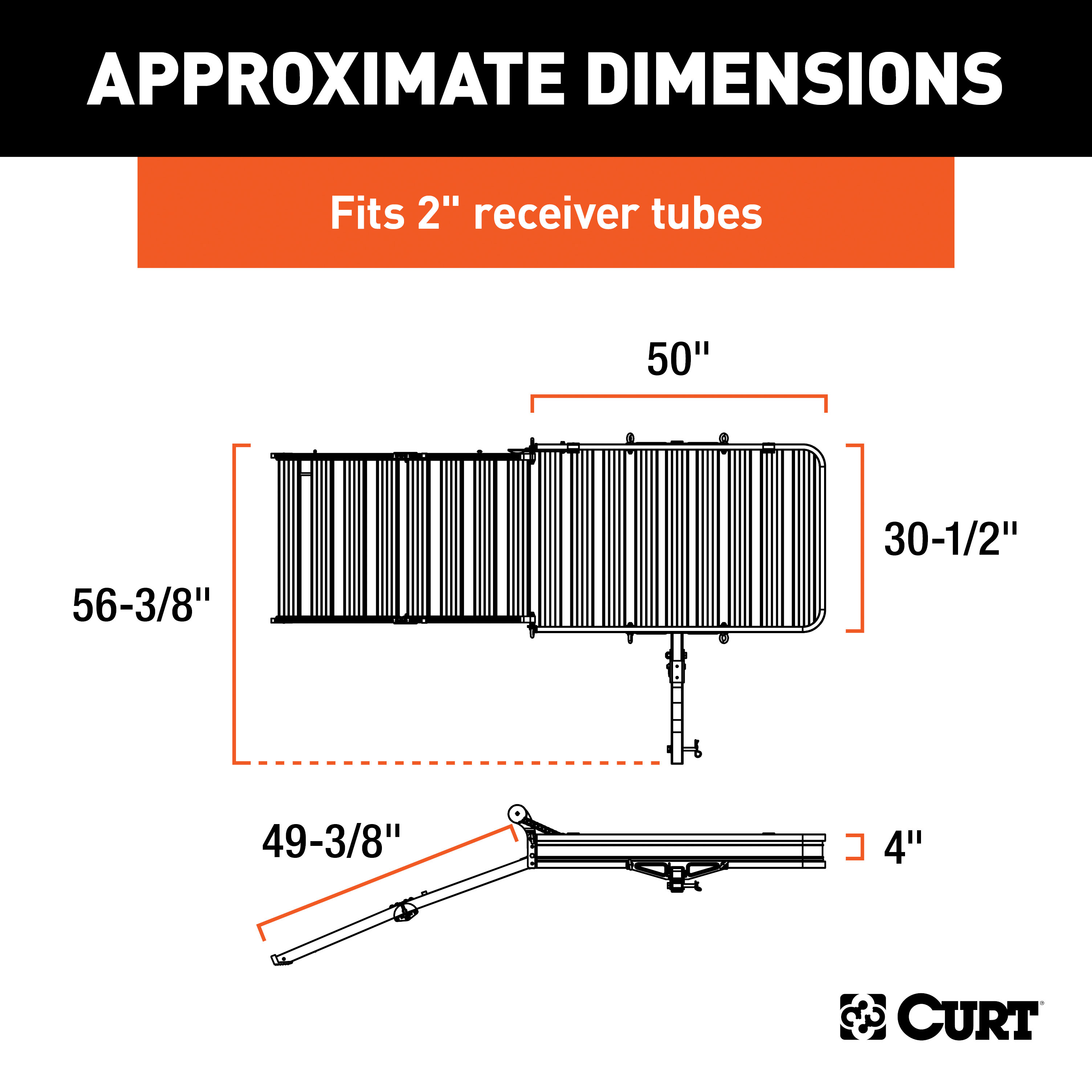 CURT 50" x 30" Black Aluminum Hitch Cargo Carrier with Ramp (Folding 2" Shank) Cargo Carrier thumbnail 2