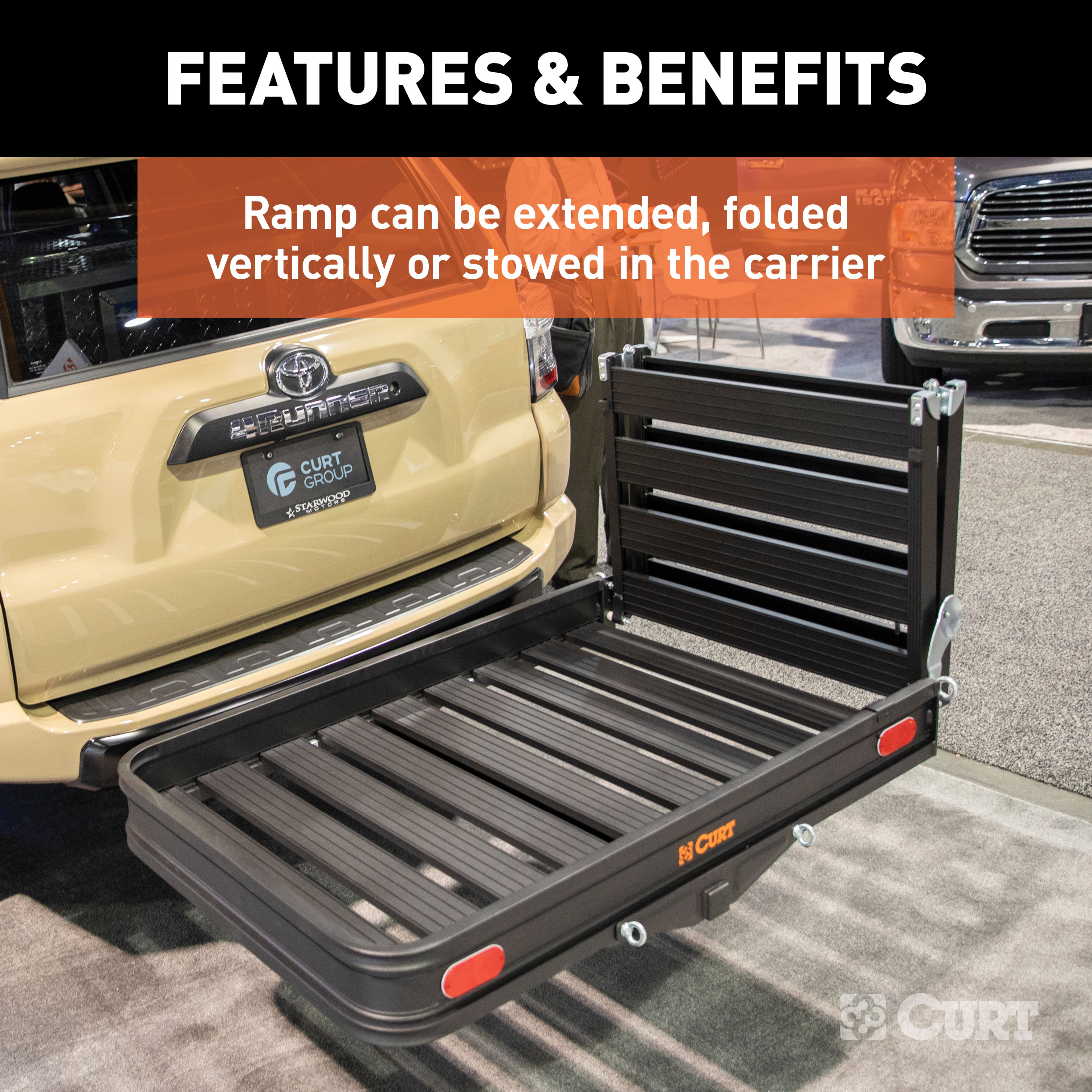 CURT 50" x 30" Black Aluminum Hitch Cargo Carrier with Ramp (Folding 2" Shank) Cargo Carrier thumbnail 5