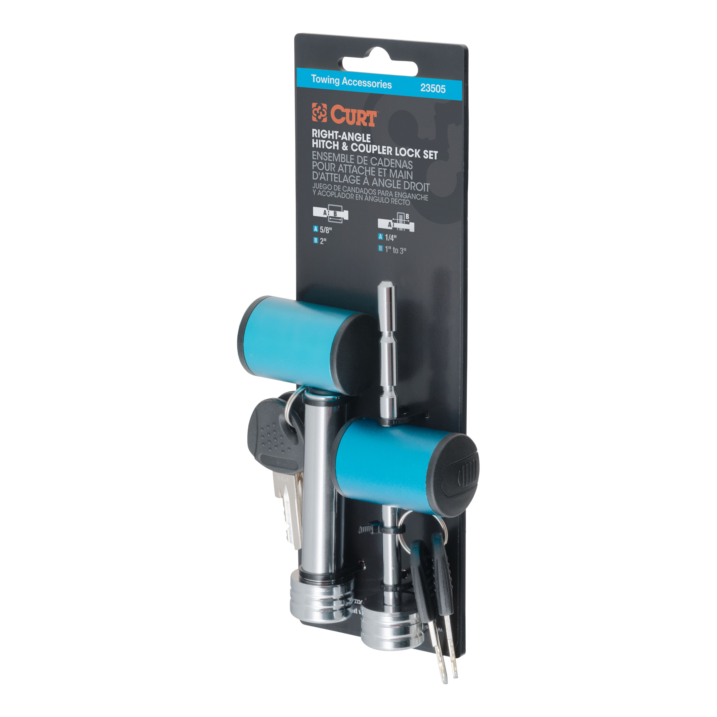CURT Right-Angle Hitch & Coupler Lock Set (2" Receiver, 1" to 3" Latch) Trailer Hitch Lock thumbnail 1