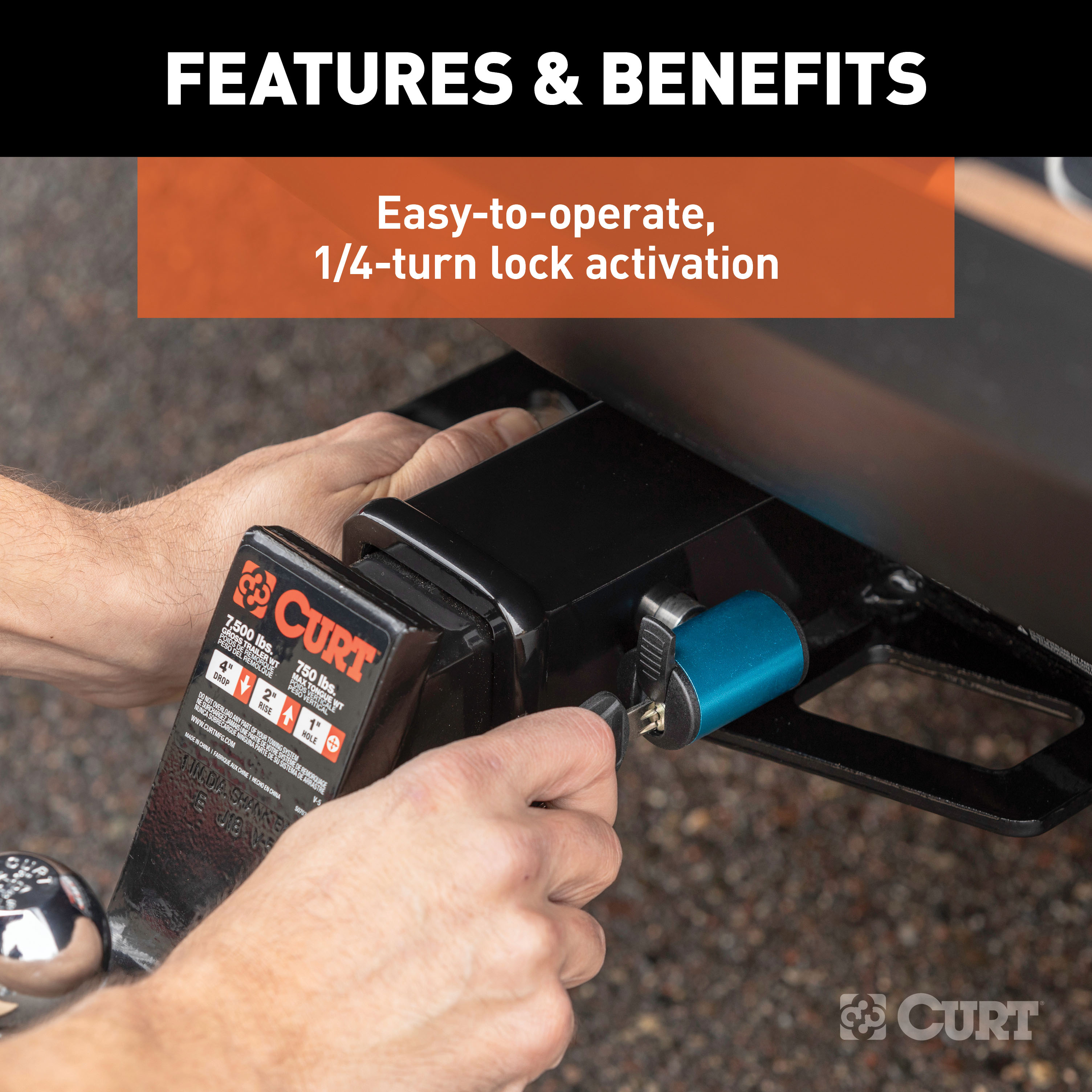 CURT Right-Angle Hitch & Coupler Lock Set (2" Receiver, 1" to 3" Latch) Trailer Hitch Lock thumbnail 4