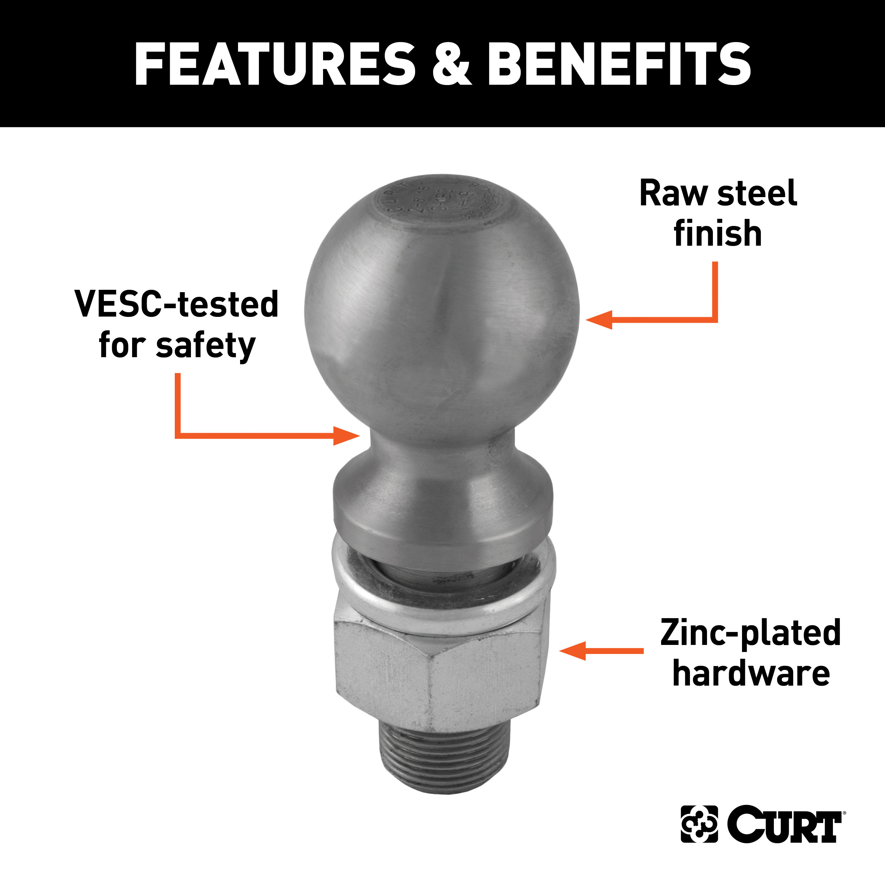 CURT 2-5/16" Trailer Ball (2" x 3-1/2" Shank, 30,000 lbs., Raw Steel) Trailer Hitch Ball thumbnail 1