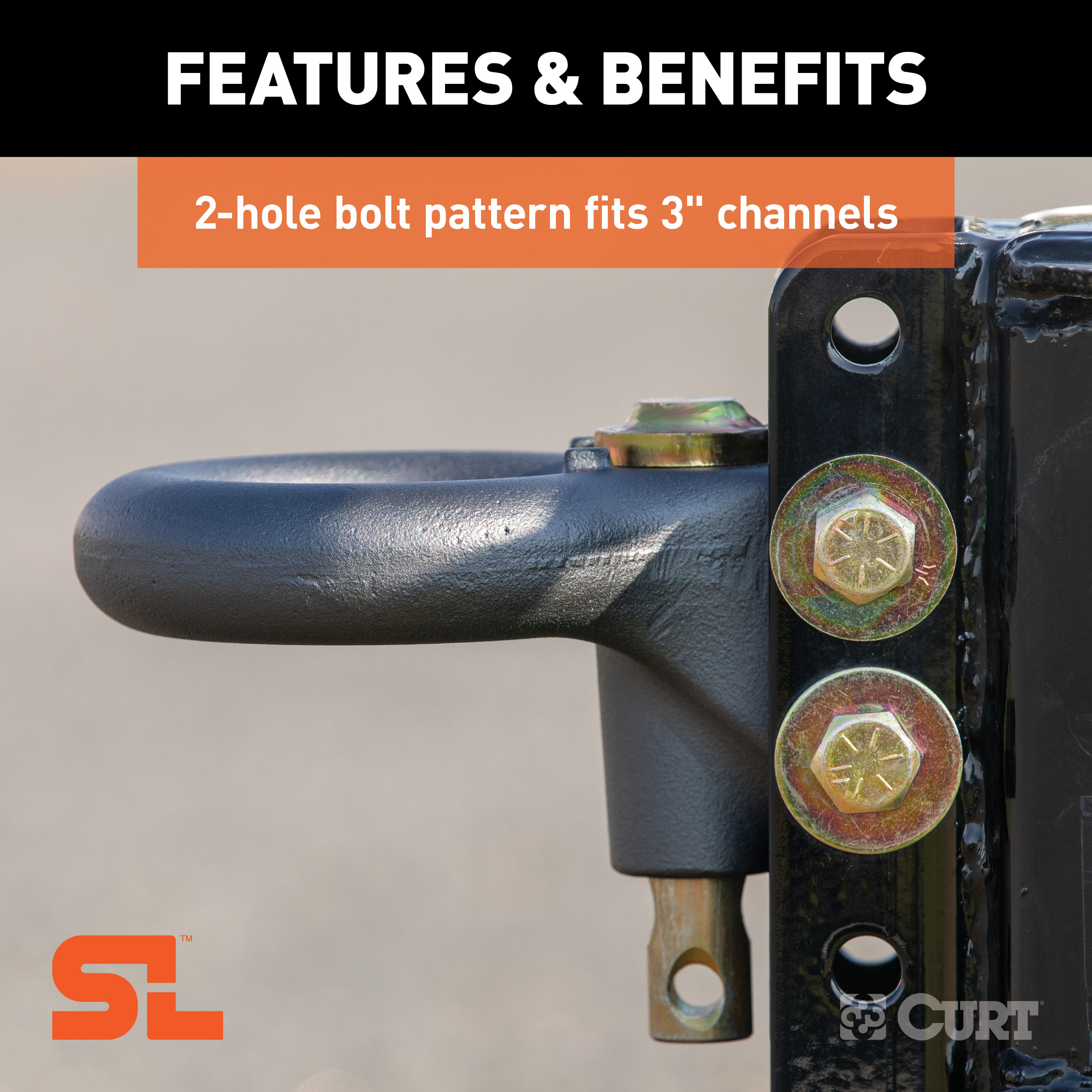 CURT SecureLatch Channel-Style Lunette Ring (25,000 lbs, 3" ID) Trailer Hitch Pintle Hook Mount thumbnail 5