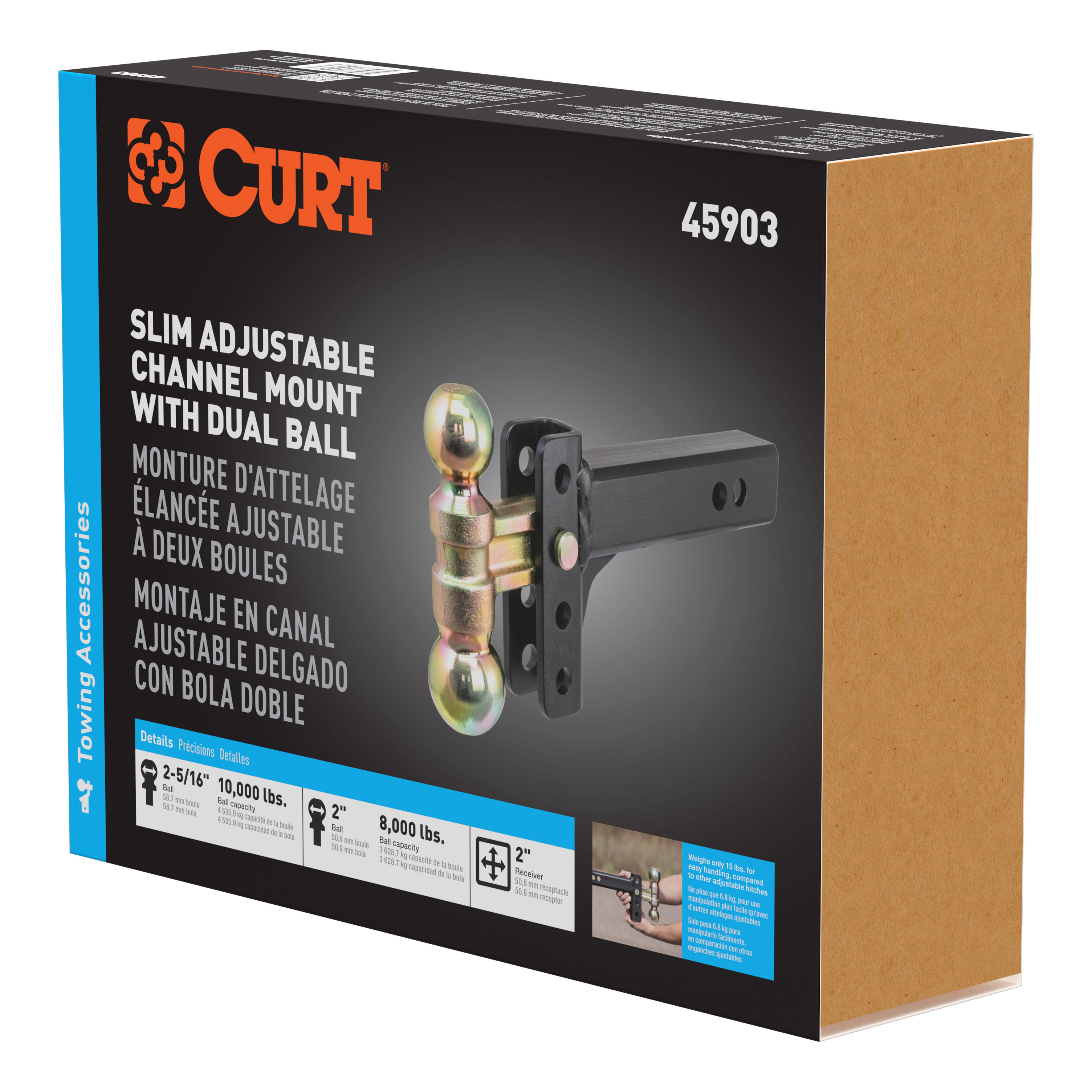 CURT Slim Adjustable Channel Mount with Dual Ball (2" Shank, 10K, 3-3/4" Drop) Trailer Hitch Ball Mount thumbnail 6