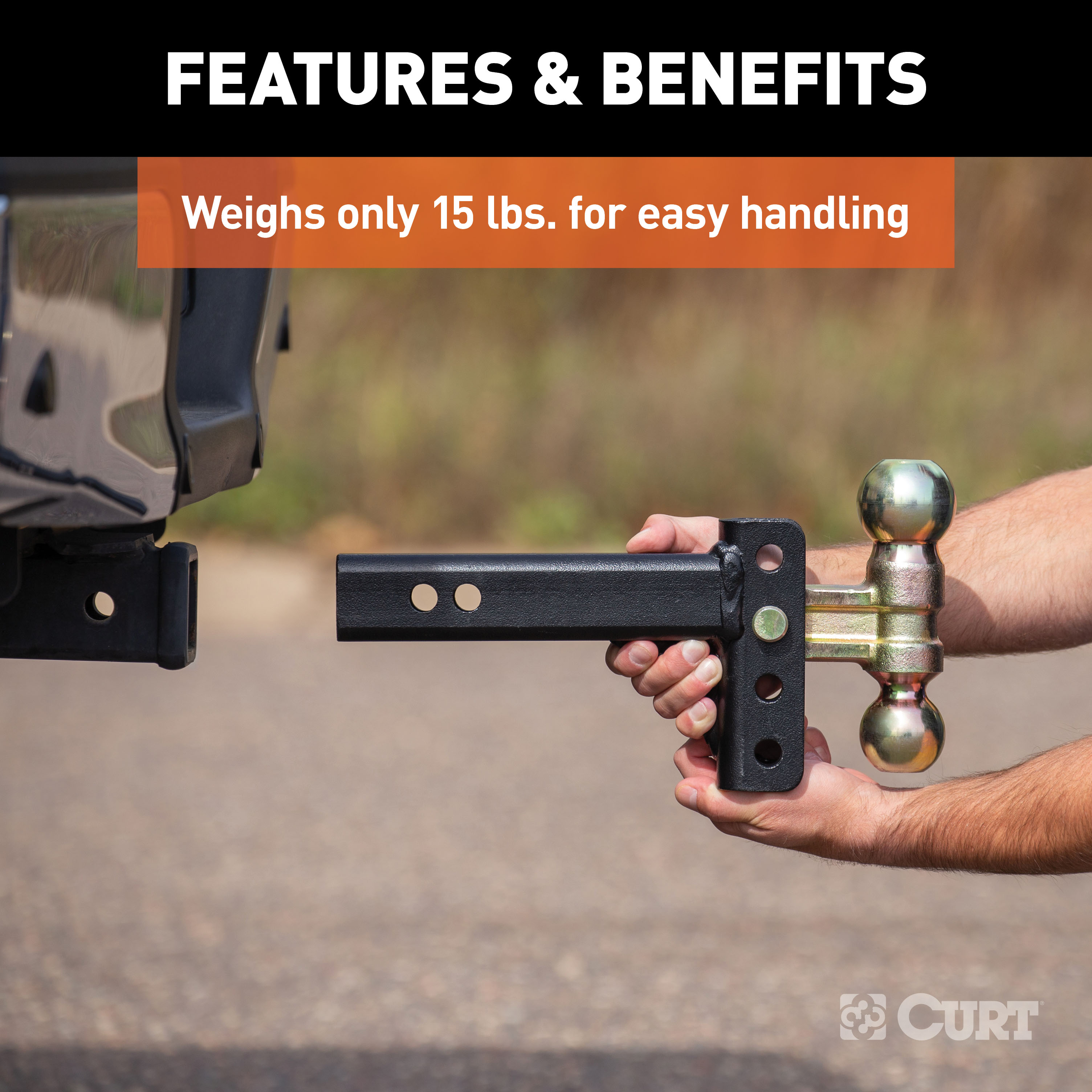 CURT Slim Adjustable Channel Mount with Dual Ball (2" Shank, 10K, 3-3/4" Drop) Trailer Hitch Ball Mount thumbnail 4