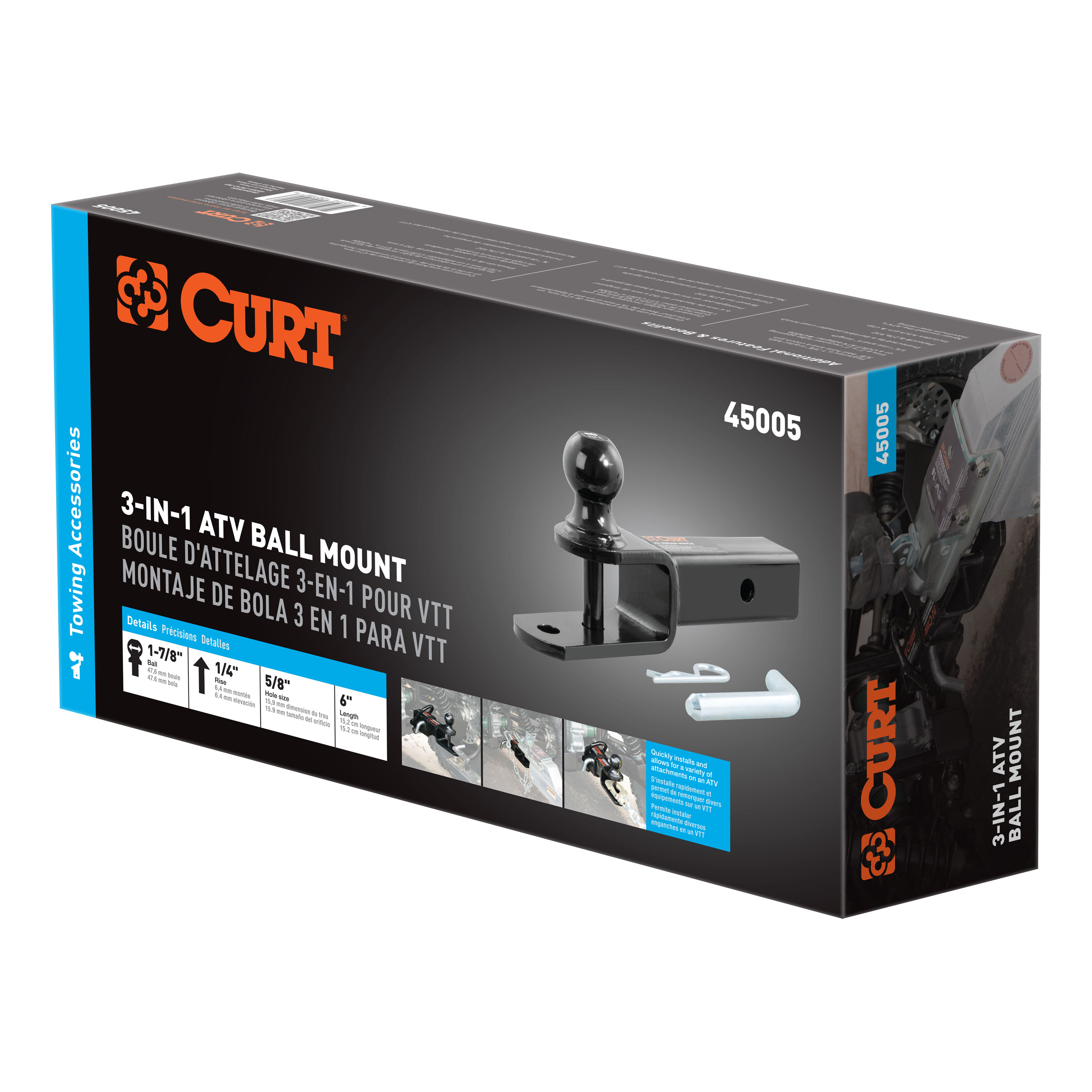 CURT 3-in-1 ATV Ball Mount with 2" Shank and 1-7/8" Trailer Ball Trailer Hitch Ball Mount thumbnail 6