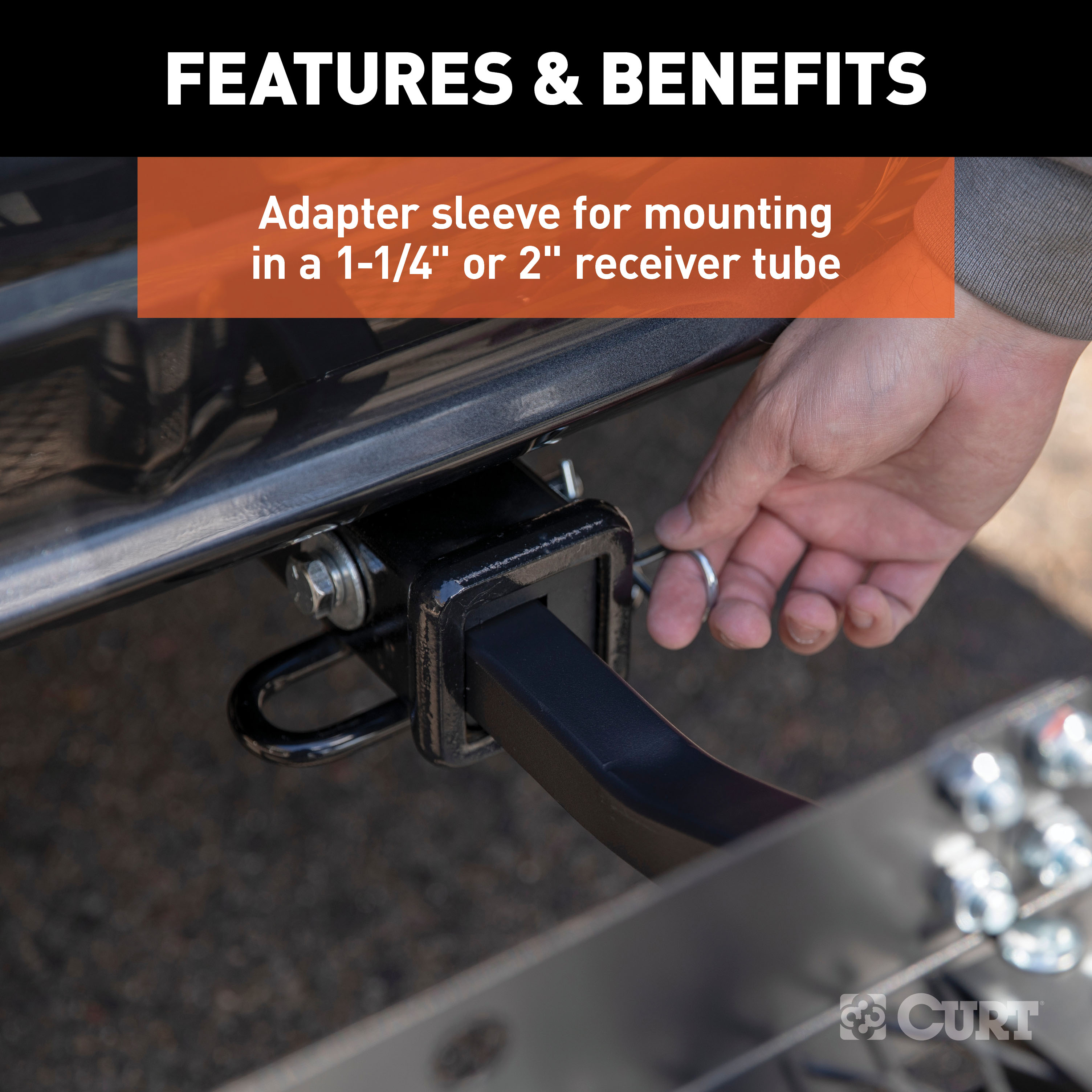 CURT 48" x 20" Black Steel Tray Cargo Carrier (1-1/4", 2" Adapter, 300 lbs.) Receiver Hitch Mounted Cargo Carrier thumbnail 5