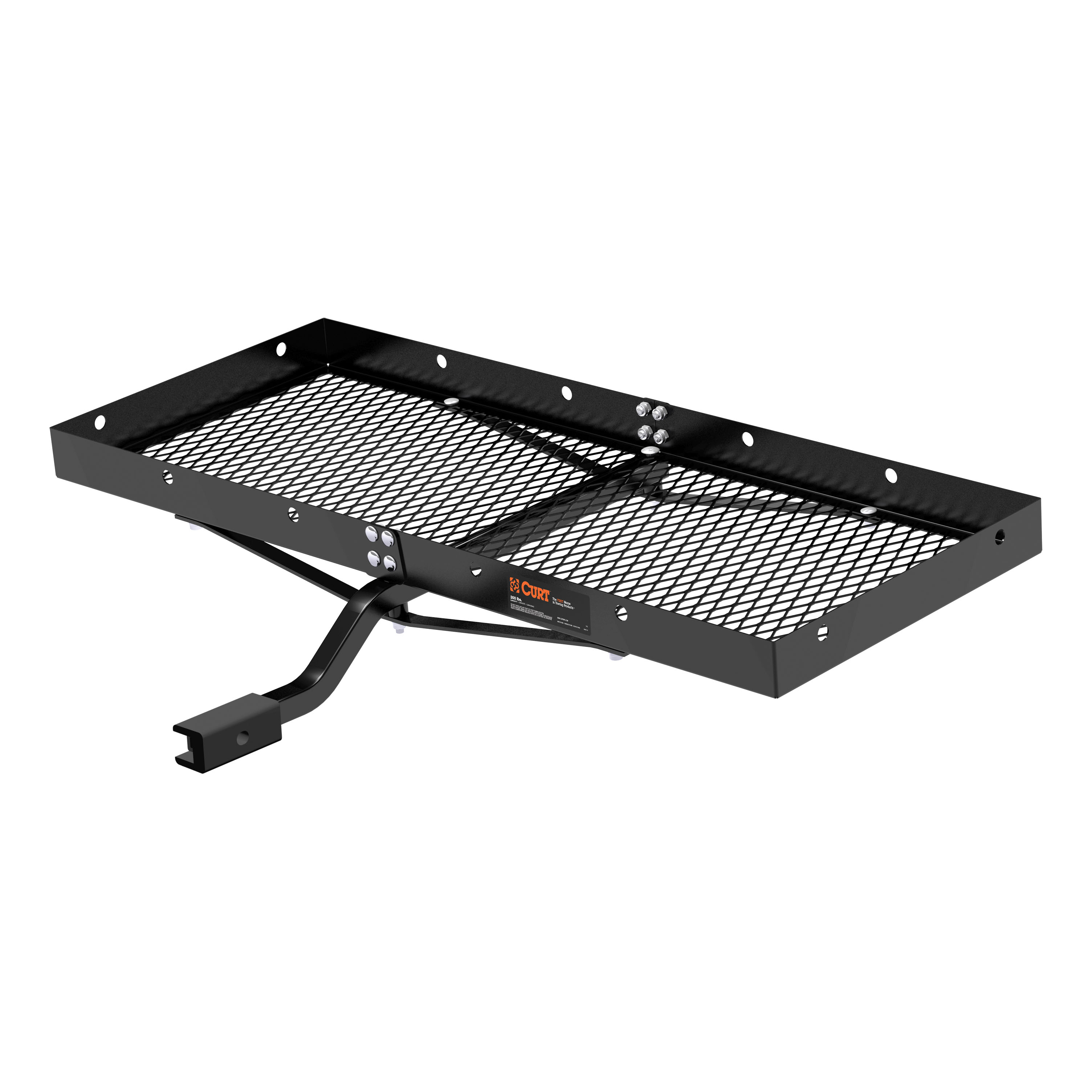 CURT 48" x 20" Black Steel Tray Cargo Carrier (1-1/4", 2" Adapter, 300 lbs.) Receiver Hitch Mounted Cargo Carrier thumbnail 0