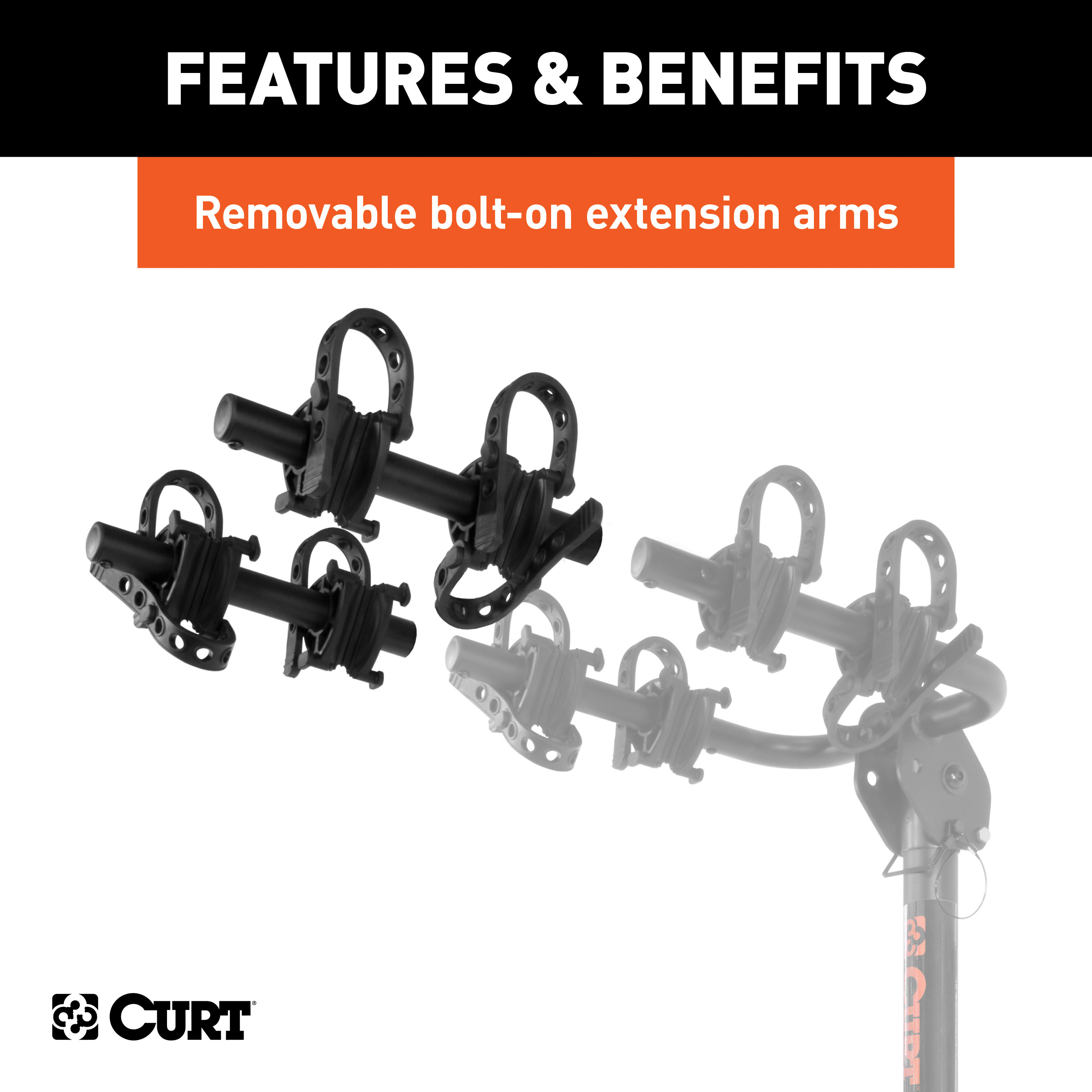 CURT Extendable Hitch-Mounted Bike Rack (2 or 4 Bikes, 1-1/4" or 2" Shank) Bicycle Rack thumbnail 3