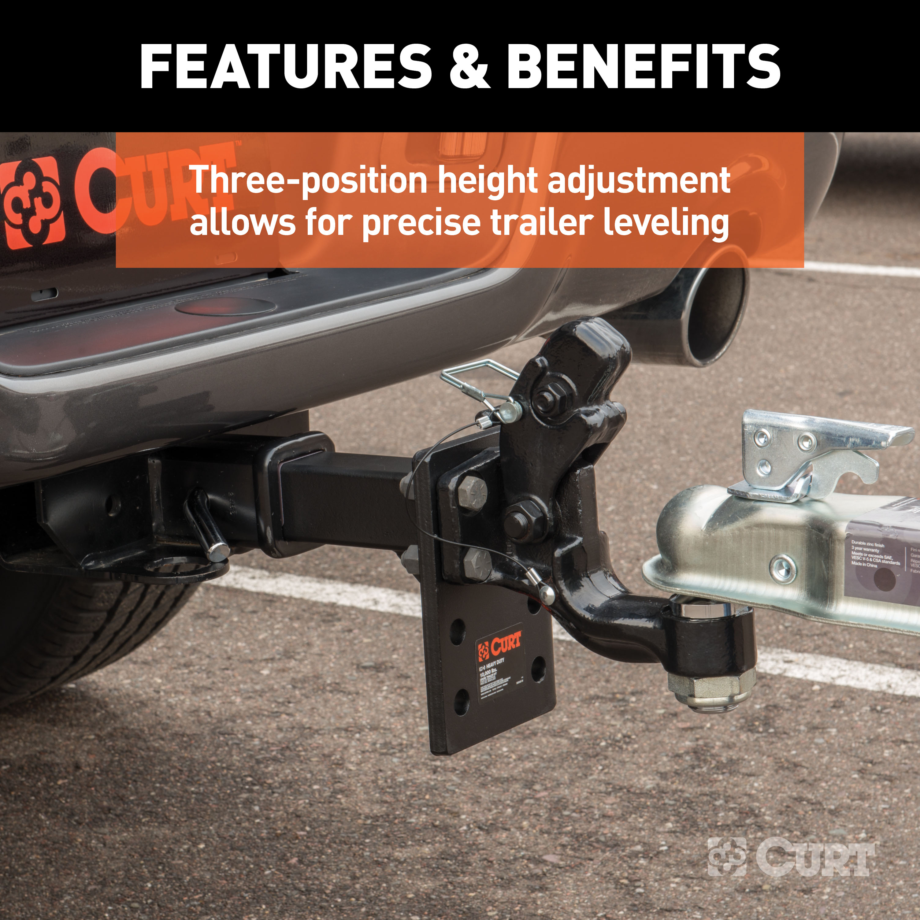 CURT Adjustable Pintle Mount (2" Shank, 10,000 lbs., 7" High, 8" Long) Trailer Hitch Pintle Hook Mount thumbnail 3