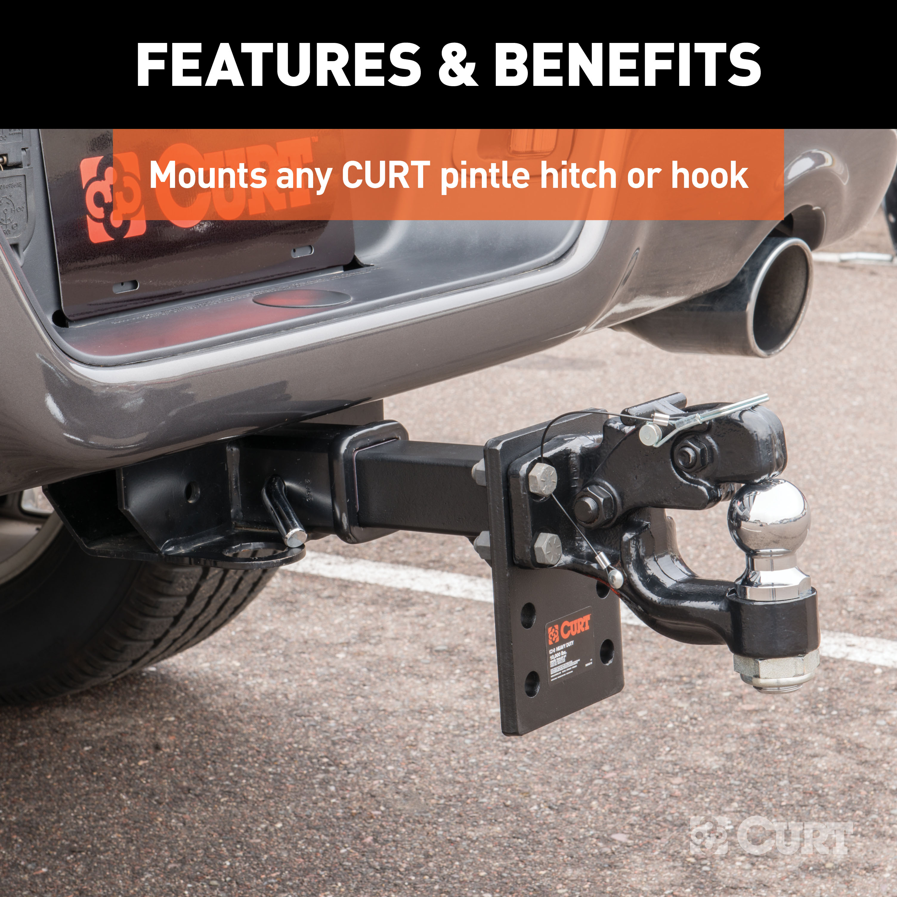 CURT Adjustable Pintle Mount (2" Shank, 10,000 lbs., 7" High, 8" Long) Trailer Hitch Pintle Hook Mount thumbnail 2