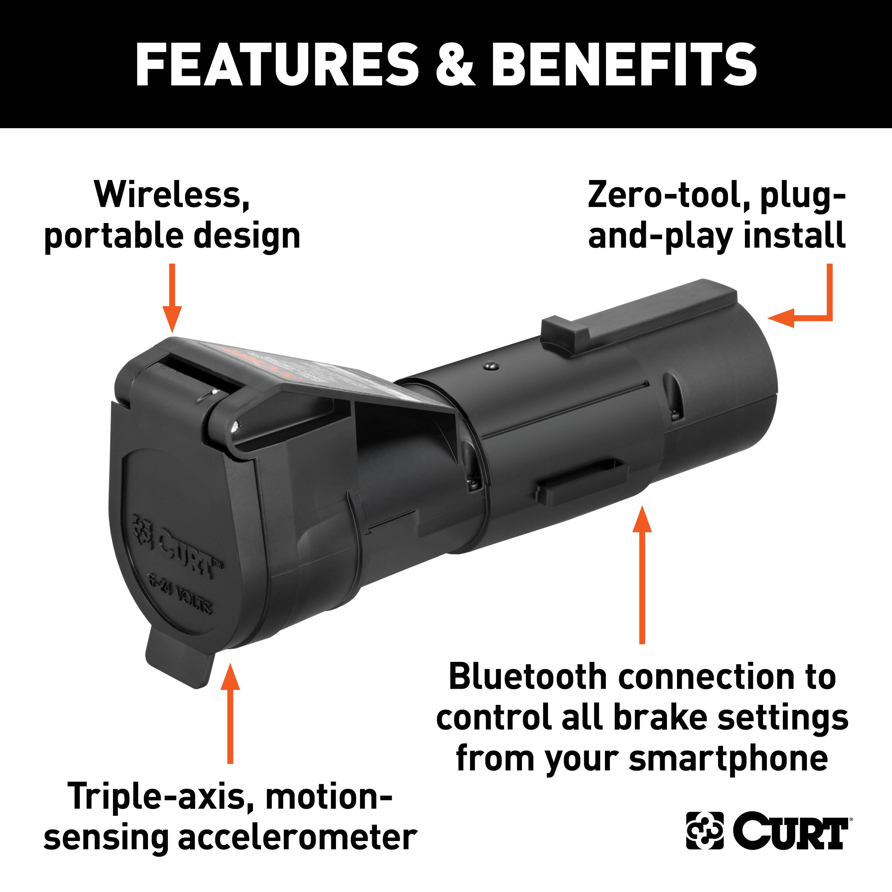 CURT Echo Mobile Bluetooth Trailer Brake Controller – Wireless, Plug & Play, Smartphone App, Fits 7-Way, 1-2 Axles thumbnail 4
