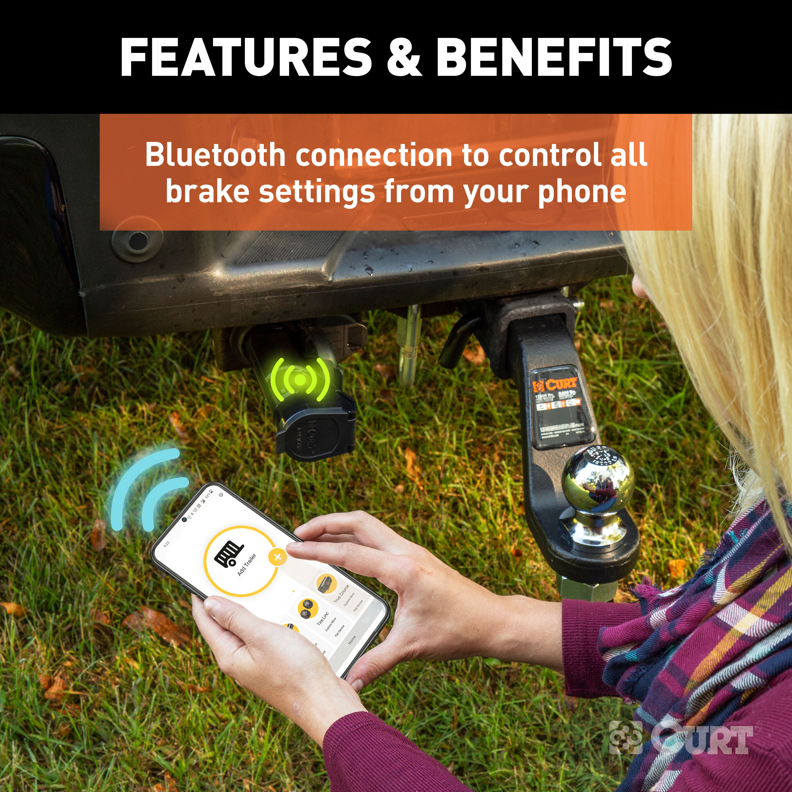 CURT Echo Mobile Bluetooth Trailer Brake Controller – Wireless, Plug & Play, Smartphone App, Fits 7-Way, 1-2 Axles thumbnail 5