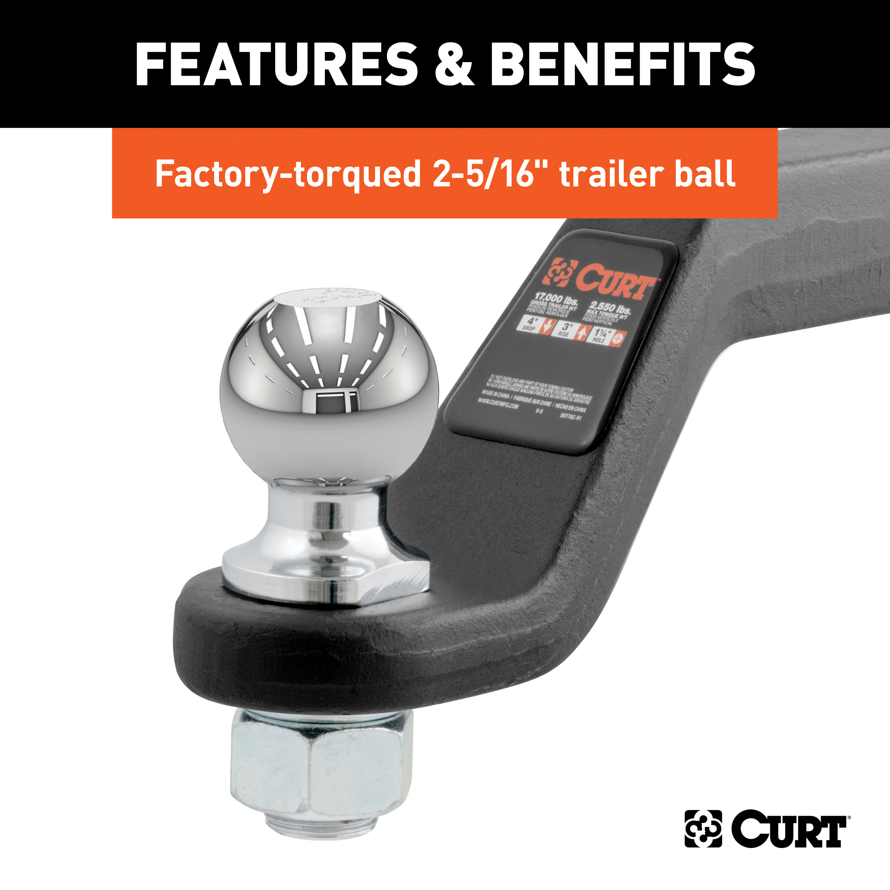 CURT Loaded Forged Ball Mount with 2-5/16" Ball (2" Shank, 15,000 lbss., 4" Drop) Trailer Hitch Ball Mount thumbnail 3