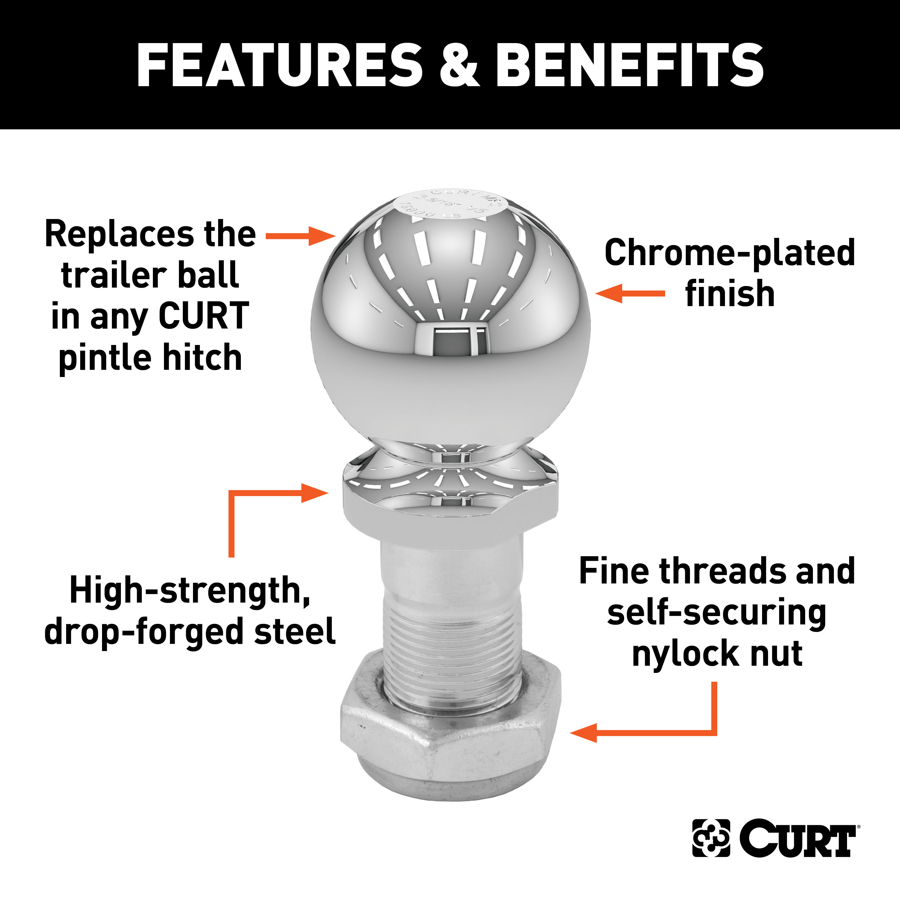 CURT Replacement 2-5/16" Pintle Ball (16,000 lbs., 1-1/4" Shank) thumbnail 1