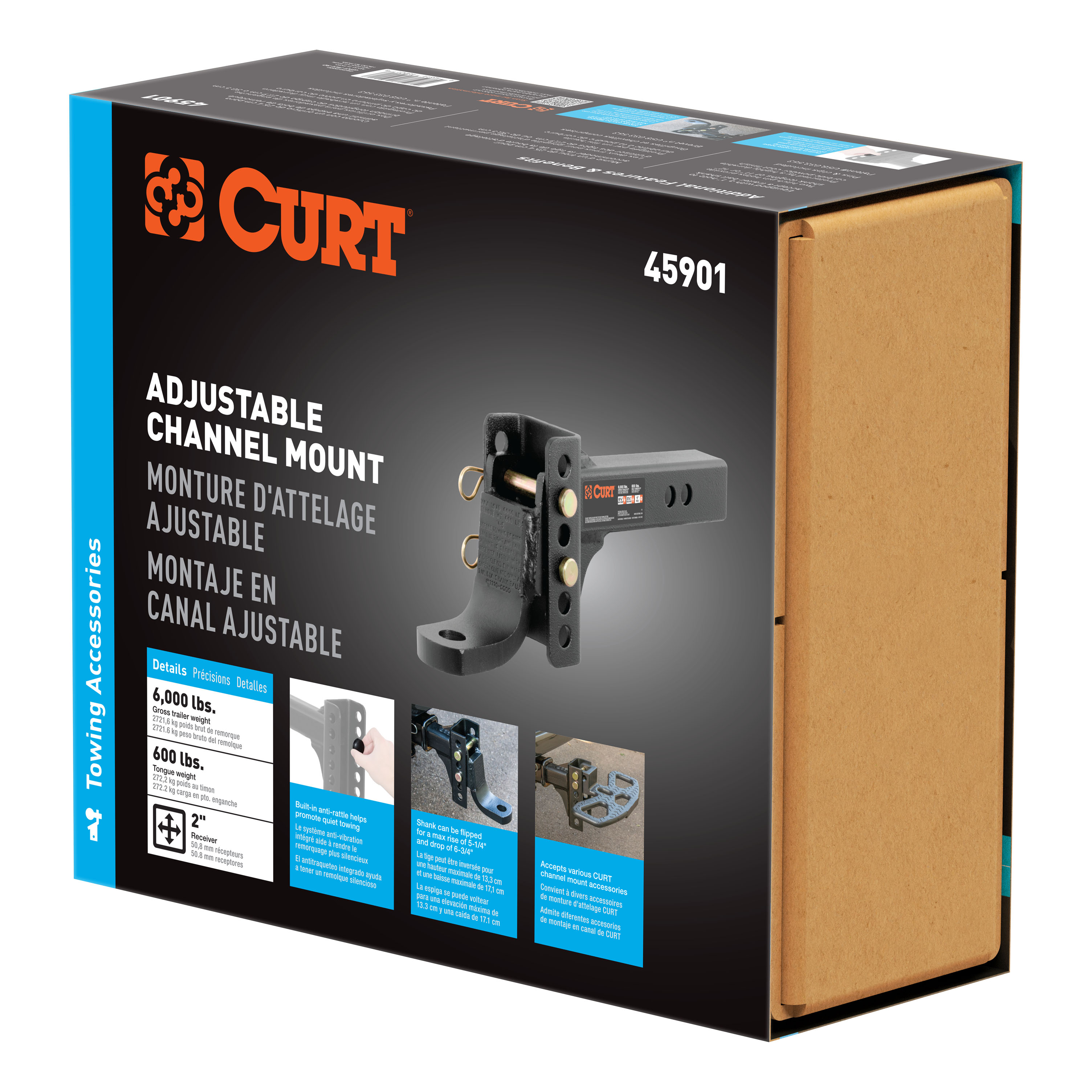 CURT Adjustable Channel Mount with 1" Ball Hole (2" Shank, 6,000 lbss., 6-3/4" Drop) Trailer Hitch Ball Mount thumbnail 5