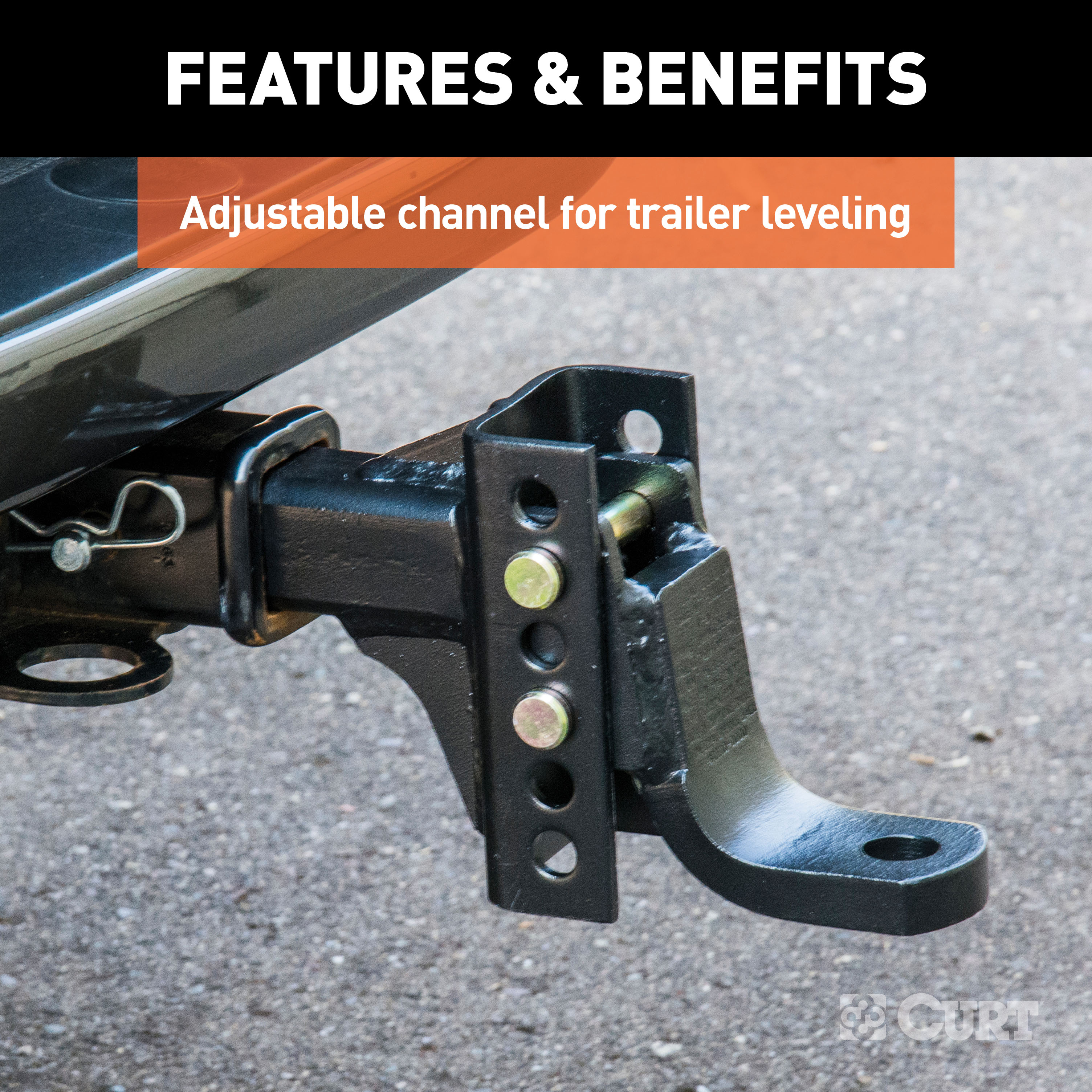 CURT Adjustable Channel Mount with 1" Ball Hole (2" Shank, 6,000 lbss., 6-3/4" Drop) Trailer Hitch Ball Mount thumbnail 2