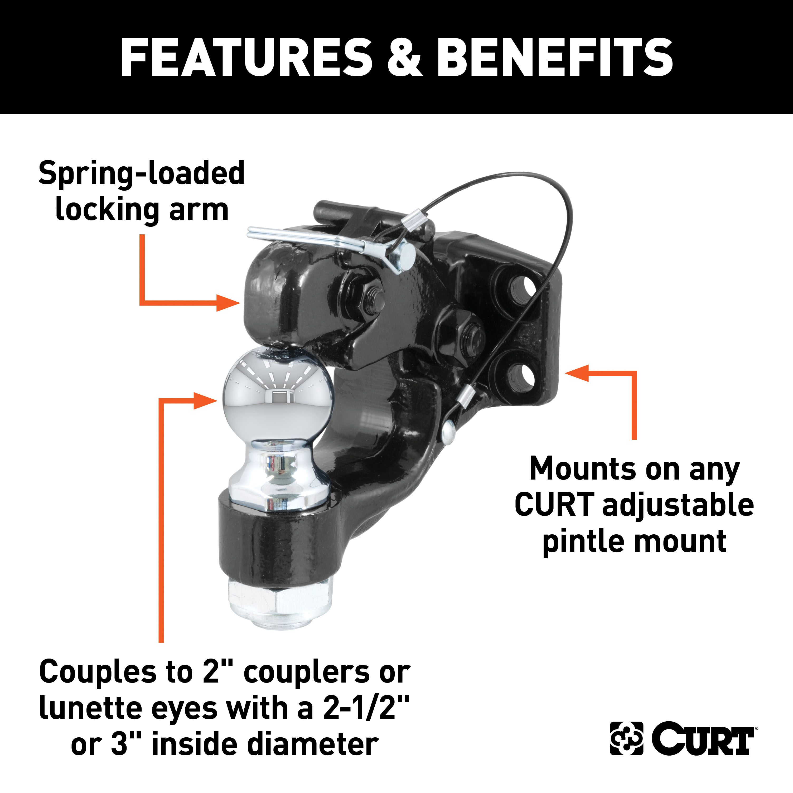 CURT Ball & Pintle Hitch (2" Ball, 10,000 lbs. Ball Capacity) Trailer Hitch Pintle Hook Mount thumbnail 1