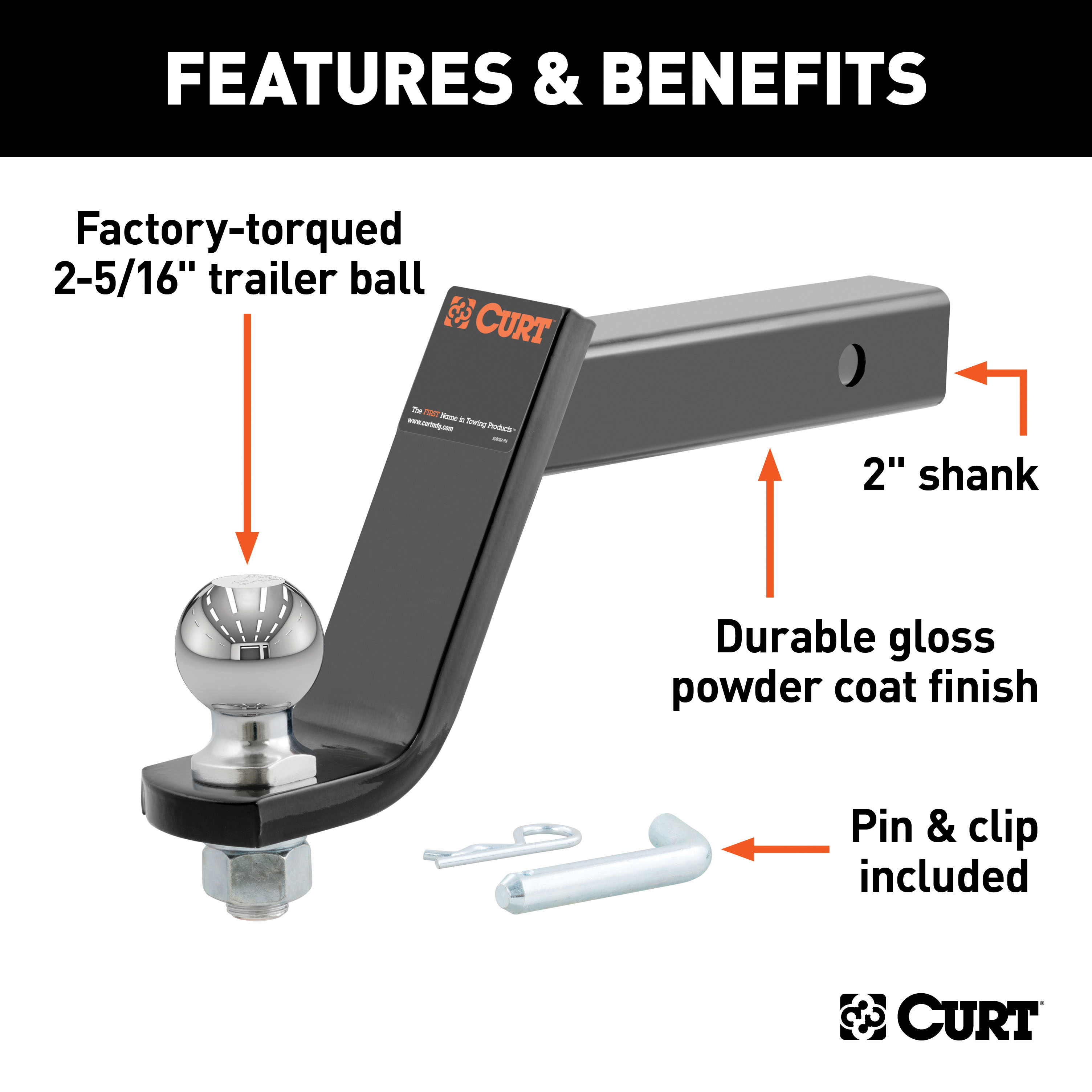 CURT Loaded Ball Mount with 2-5/16" Ball (2" Shank, 7,500 lbss., 6" Drop) Trailer Hitch Ball Mount thumbnail 1