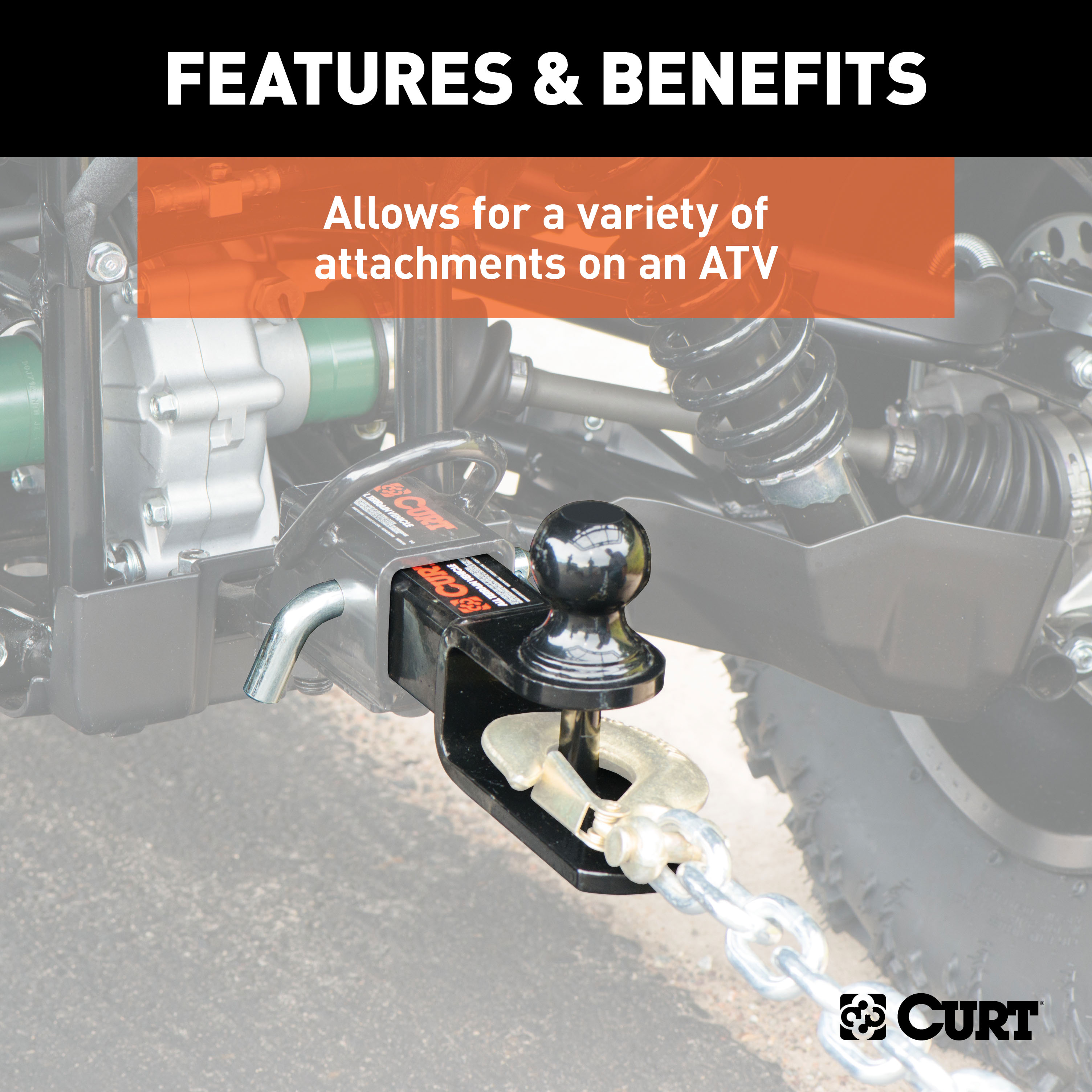CURT 3-in-1 ATV Ball Mount with 2" Shank and 2" Trailer Ball Trailer Hitch Ball Mount thumbnail 2