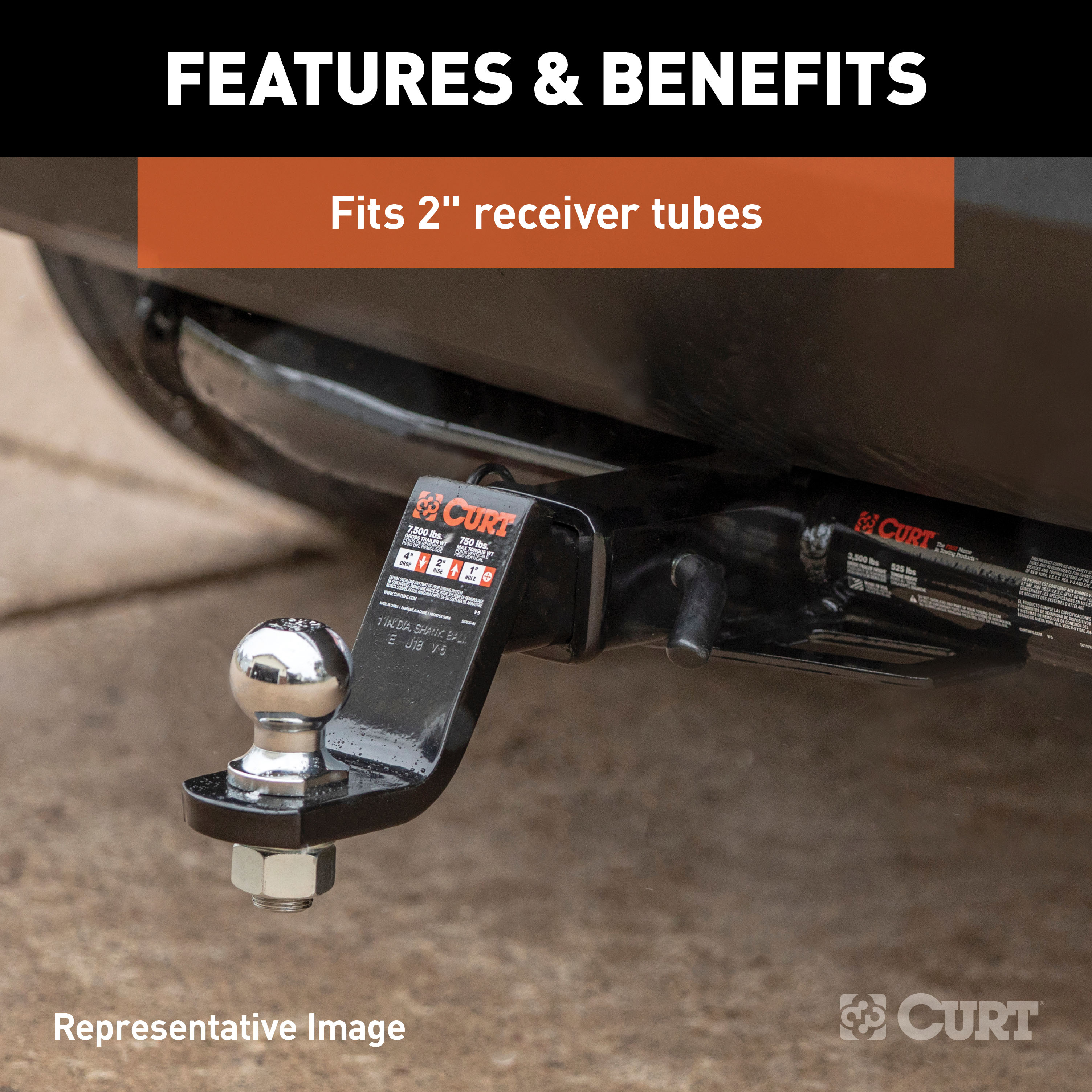 CURT Loaded Ball Mount with 2" Ball (2" Shank, 7,500 lbss., 4" Drop) Trailer Hitch Ball Mount thumbnail 2