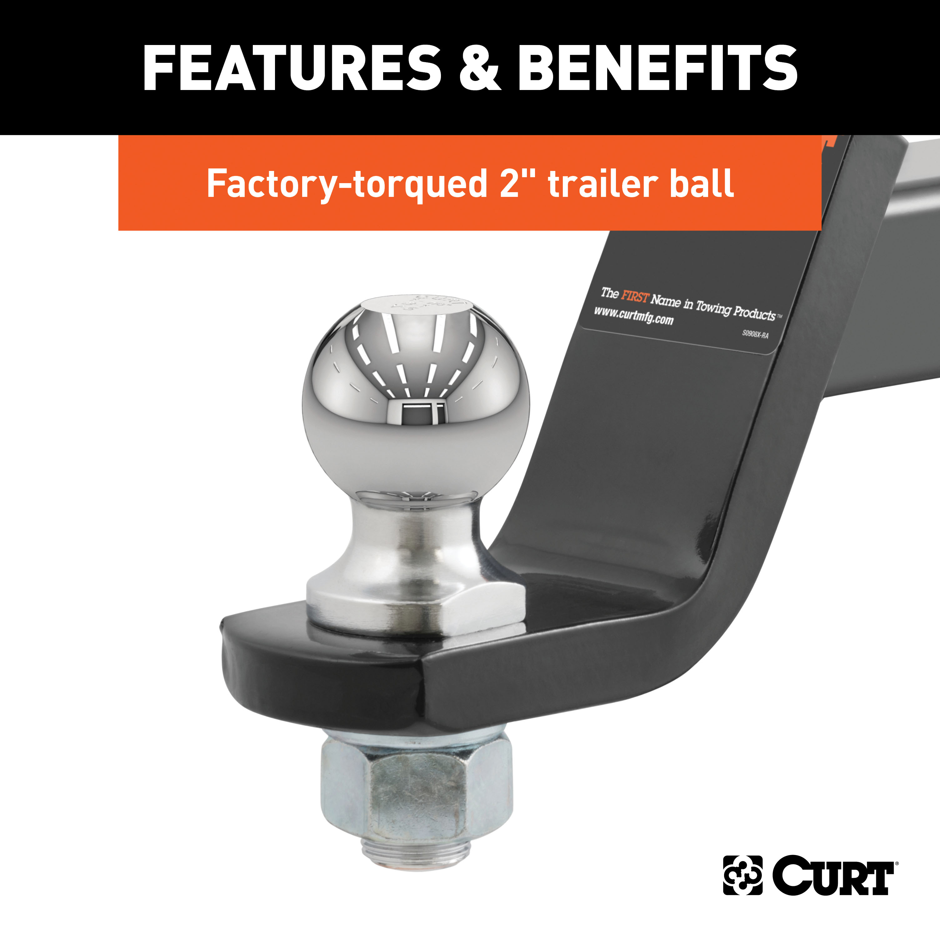 CURT Loaded Ball Mount with 2" Ball (2" Shank, 7,500 lbss., 4" Drop) Trailer Hitch Ball Mount thumbnail 3