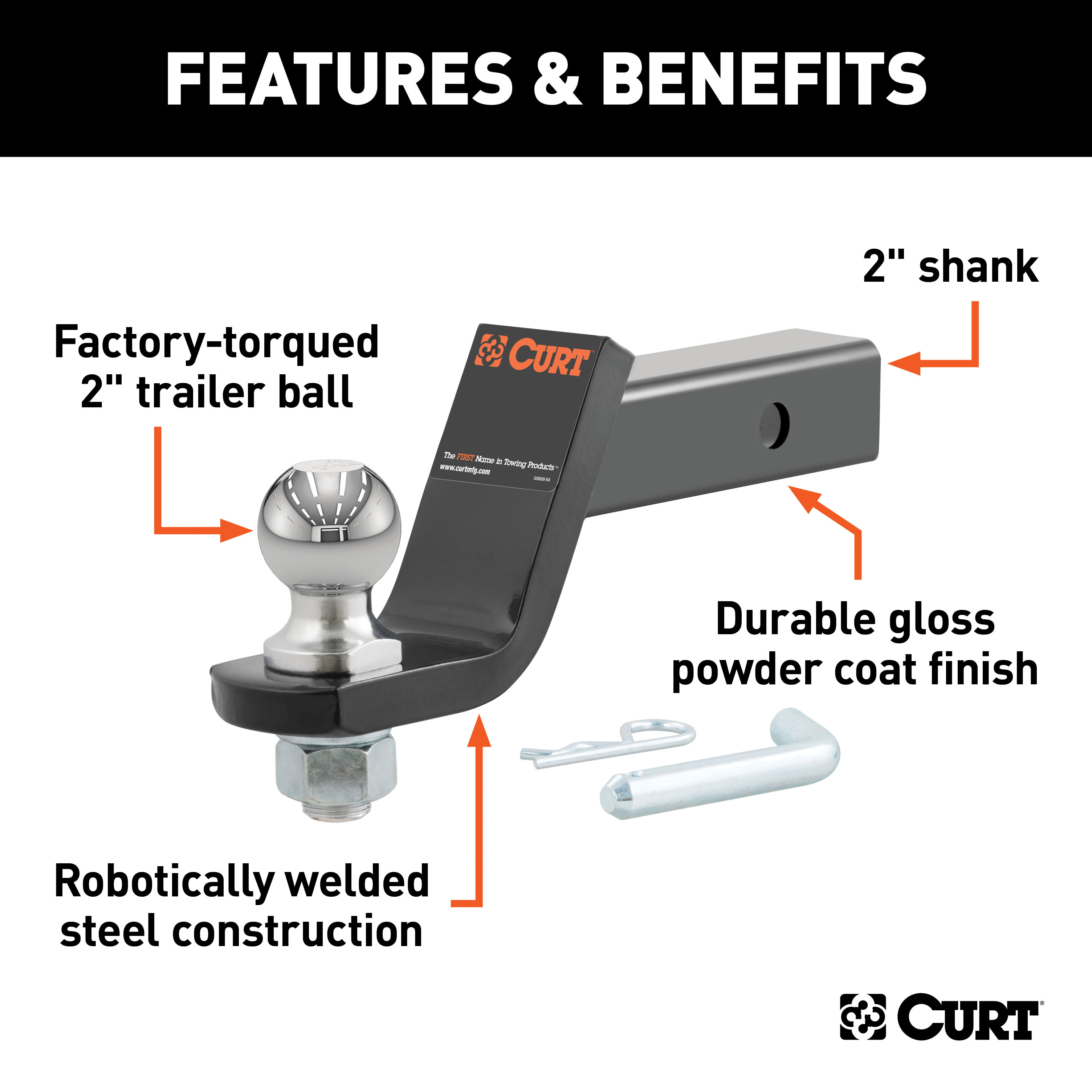 CURT Loaded Ball Mount with 2" Ball (2" Shank, 7,500 lbss., 4" Drop) Trailer Hitch Ball Mount thumbnail 1